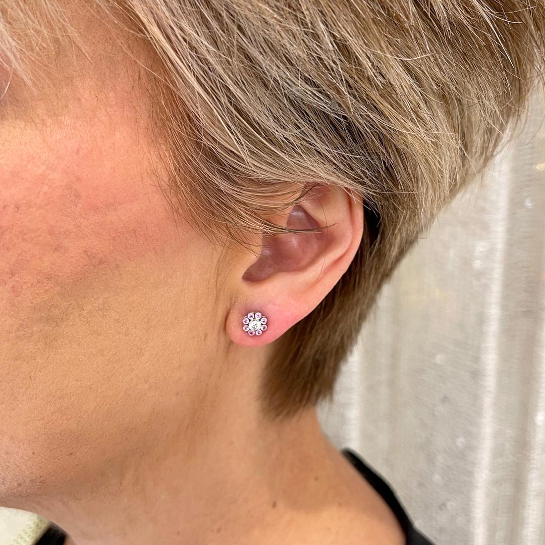 Women's 18k White Gold Diamond & Pink Sapphire Stud Earrings