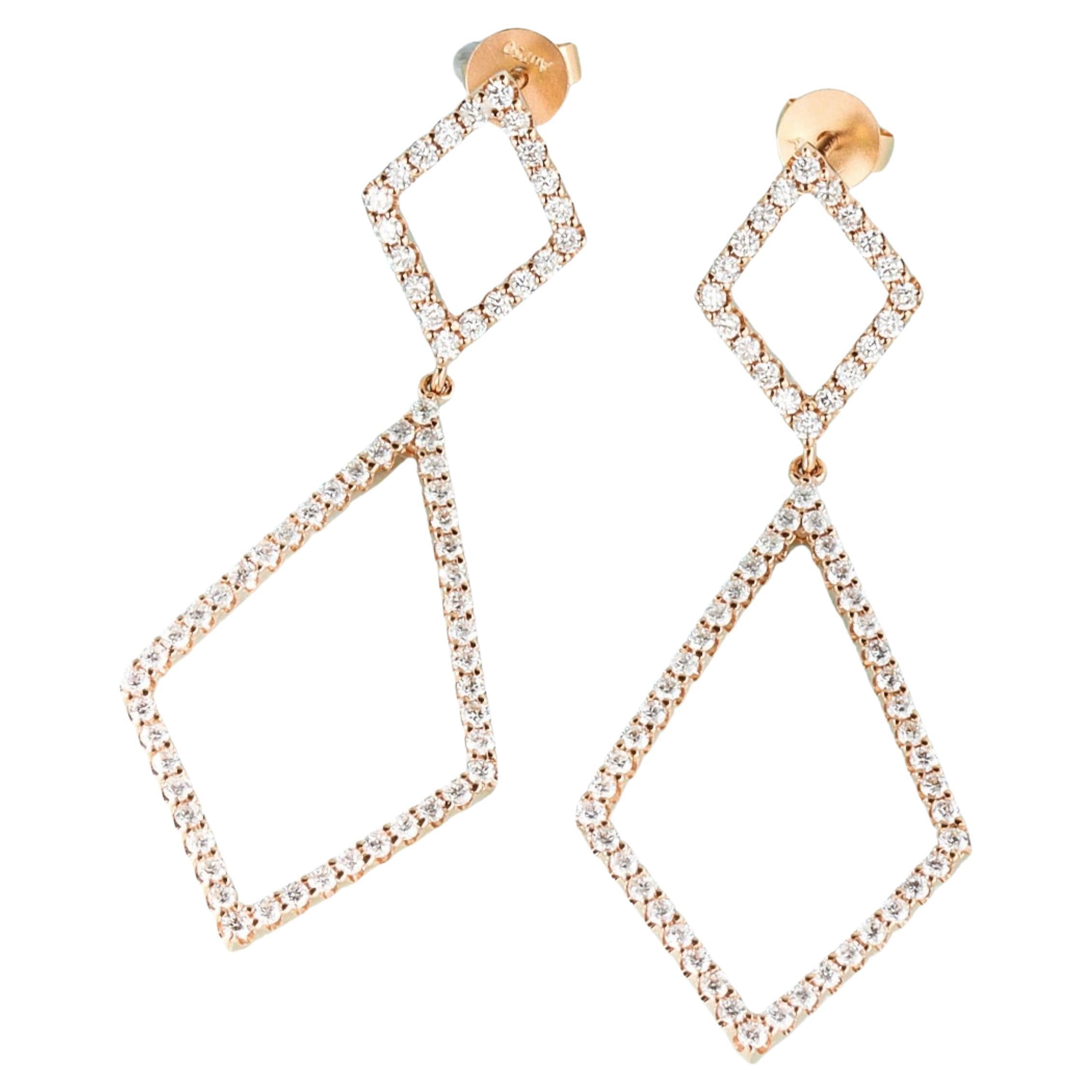 18K White Gold Diamond Rhombus Drop Earrings