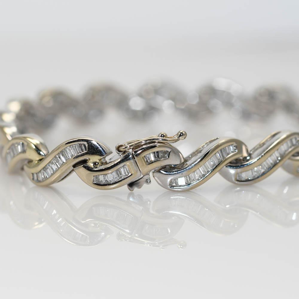 Femenino o masculino Pulsera Estilo Cinta de Diamantes de Oro Blanco de 18K 2.00ct en venta