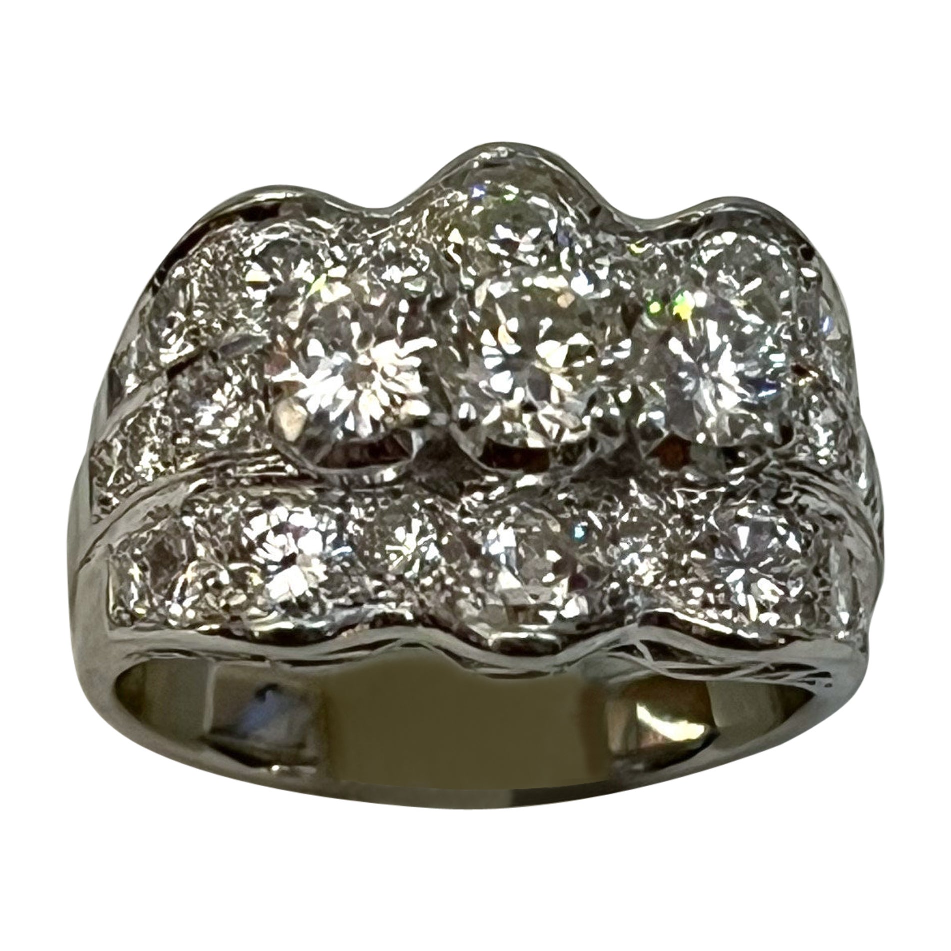 18K White Gold Diamond Ring, 1960-70s Italy For Sale