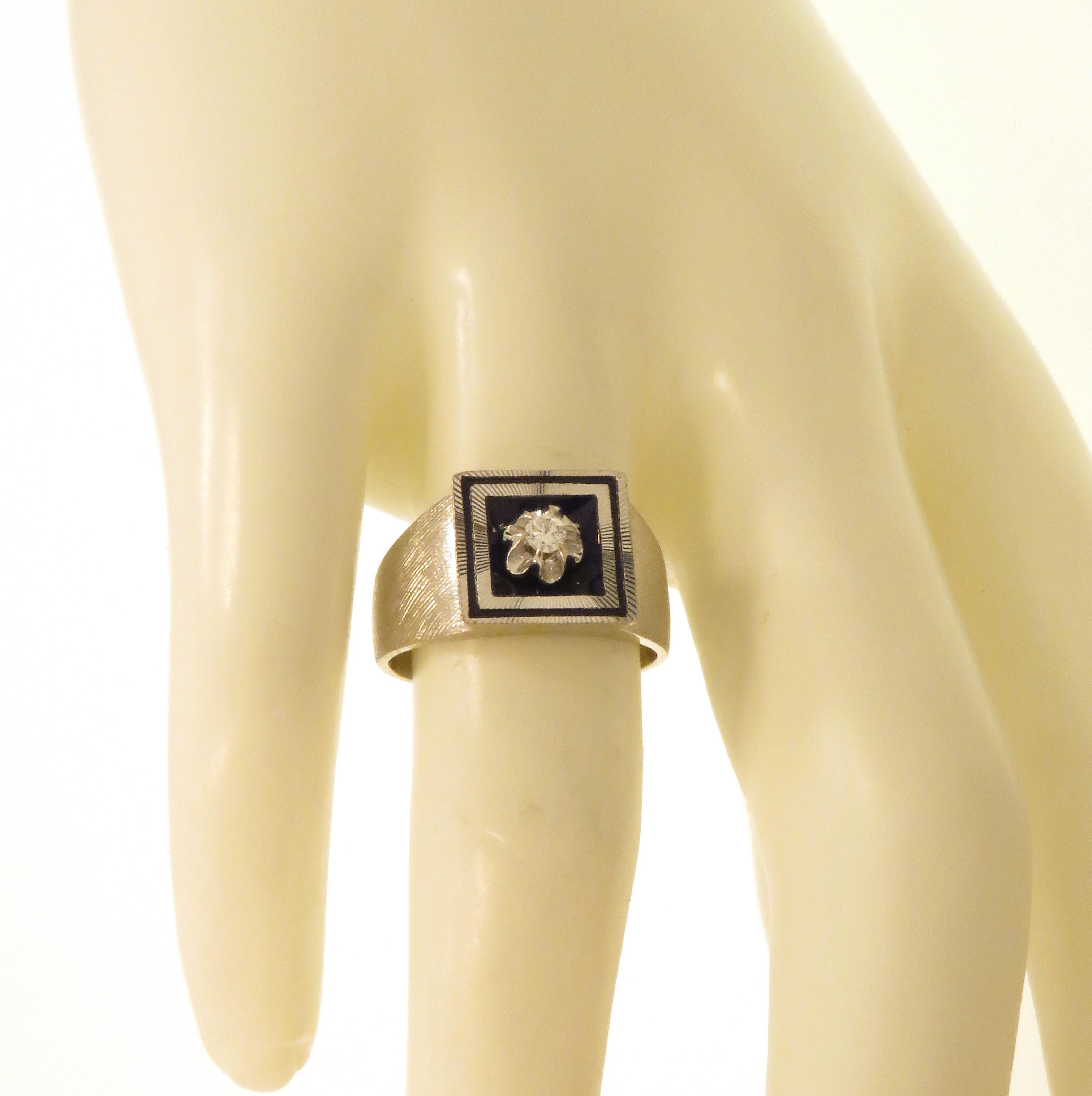 Retro 18k White Gold Diamond Ring For Sale
