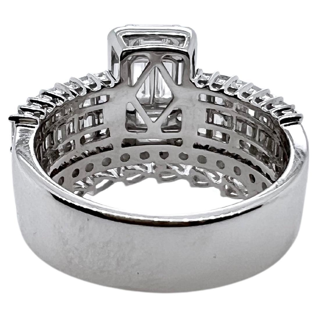 Contemporary 18k White  Gold Diamond Ring with attached Bands For Sale