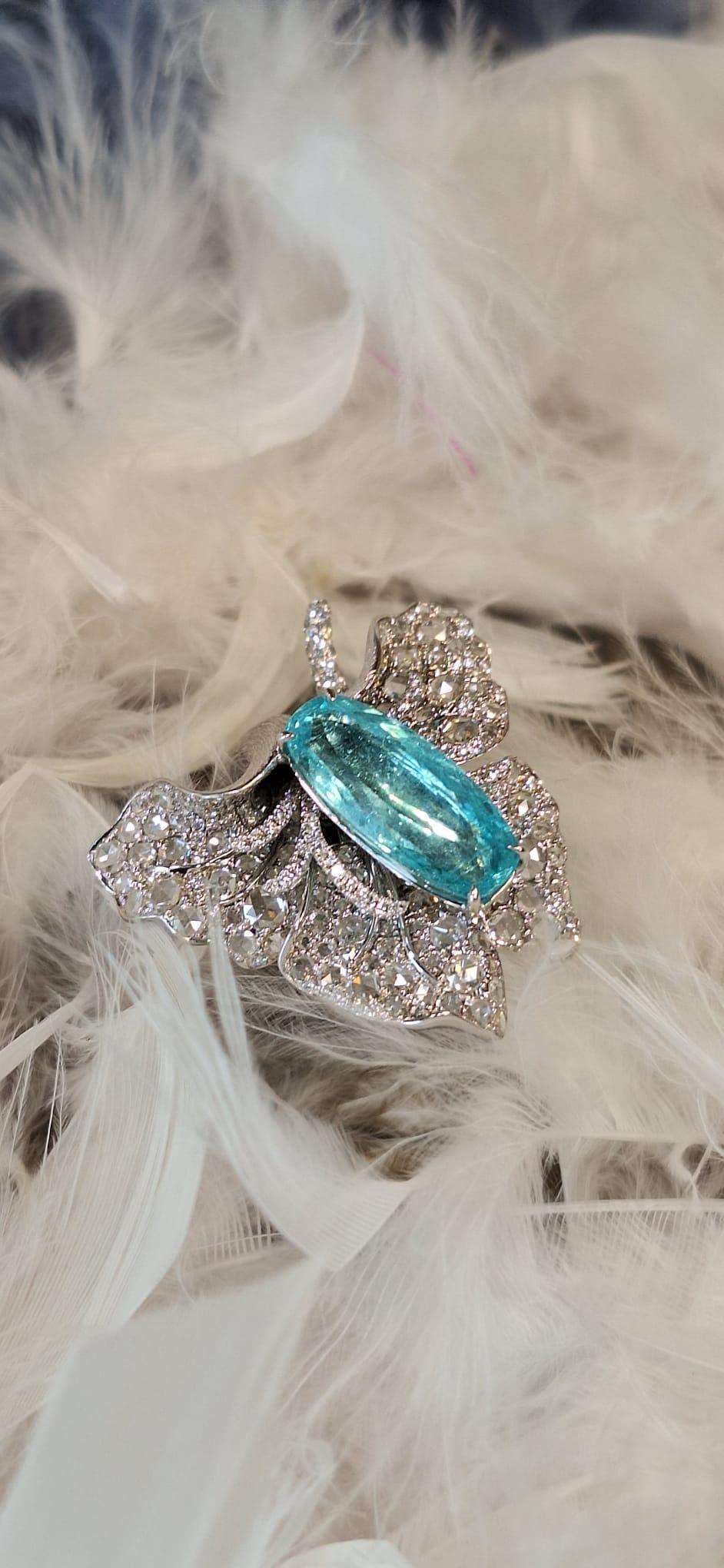 18K White Gold Diamond Ring with Paraiba For Sale 4