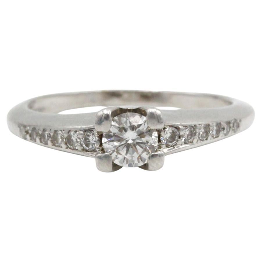 18K White Gold Diamond Ring with Pavé Shoulders, 0.65 ct Total