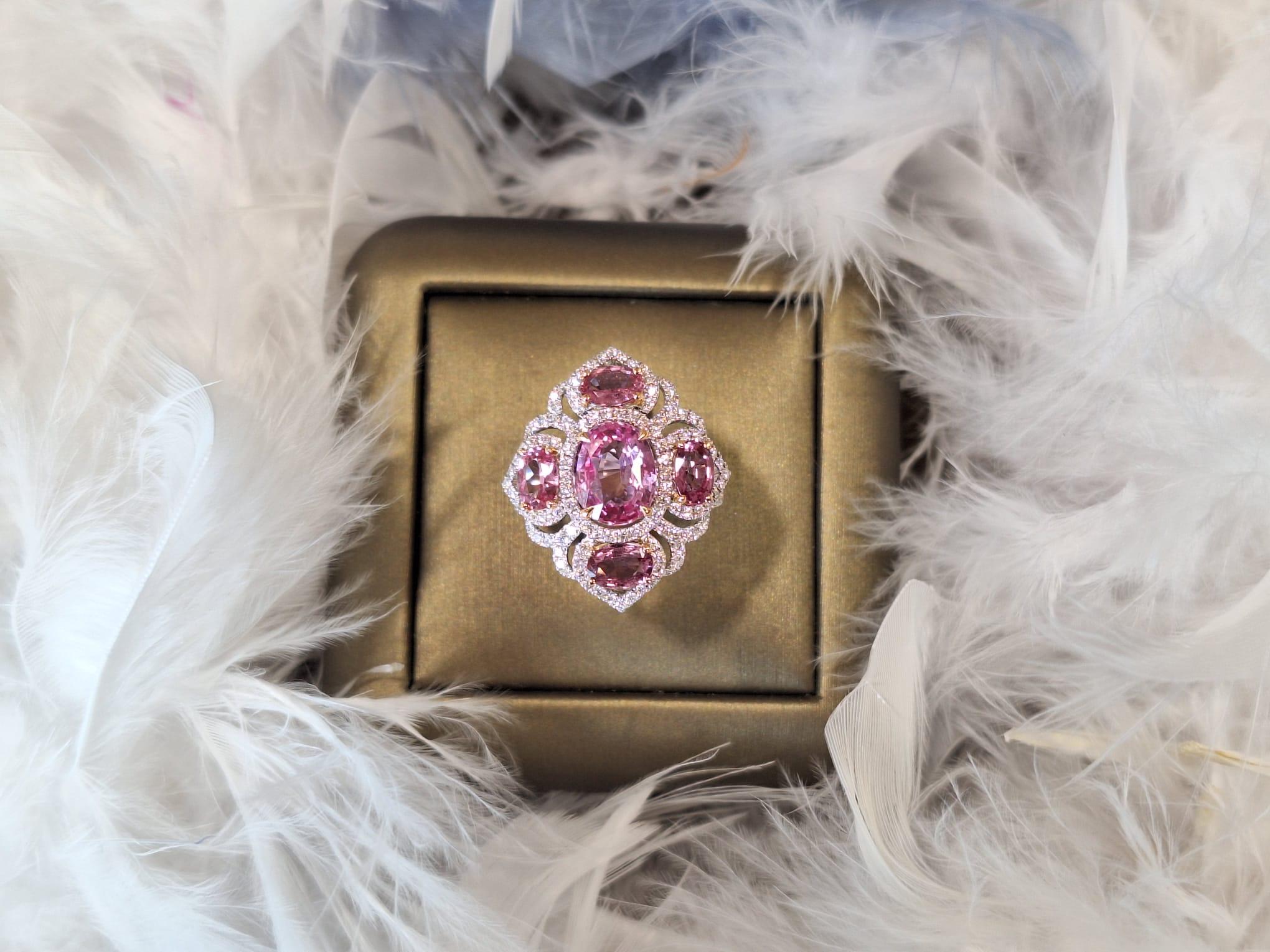 18 Karat Weißgold Diamantring mit rosa Saphir und Diamant im Angebot 7