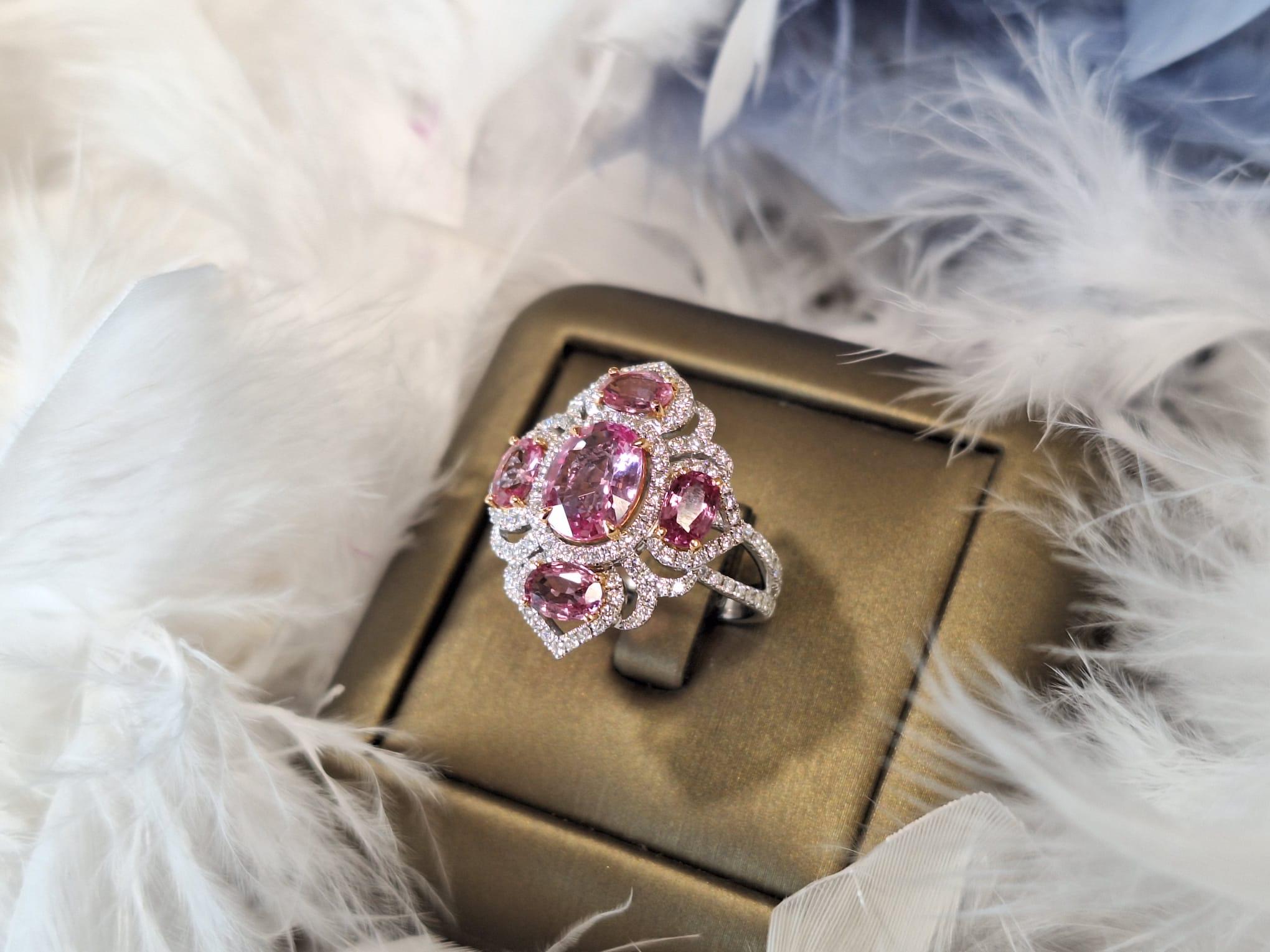 18K White Gold Diamond Ring with Pink Sapphire For Sale 8