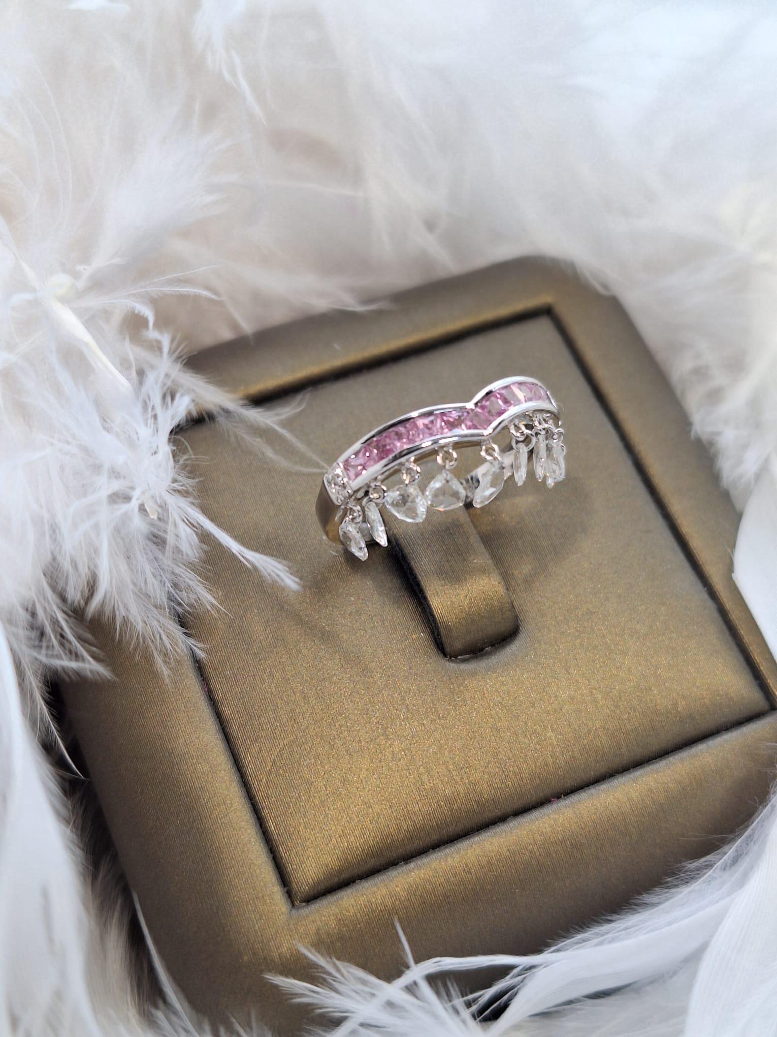 18K White Gold Diamond Ring with Pink Sapphire

Pink sapphires symbolize good fortune, power through hardships, intense love and compassion, and subtle elegance.

Diamonds symbolise clarity and purity, also represent innocence, strength, and true