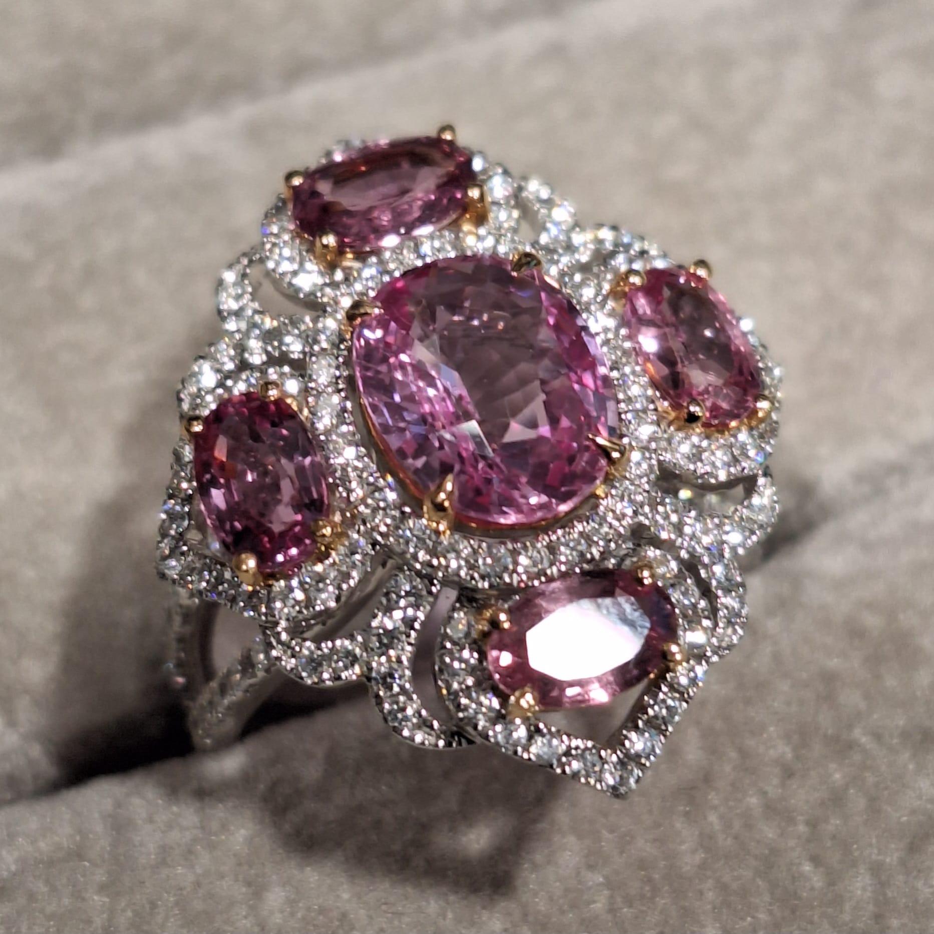 18K White Gold Diamond Ring with Pink Sapphire

Pink sapphires symbolize good fortune, power through hardships, intense love and compassion, and subtle elegance.

Diamonds symbolise clarity and purity, also represent innocence, strength, and true