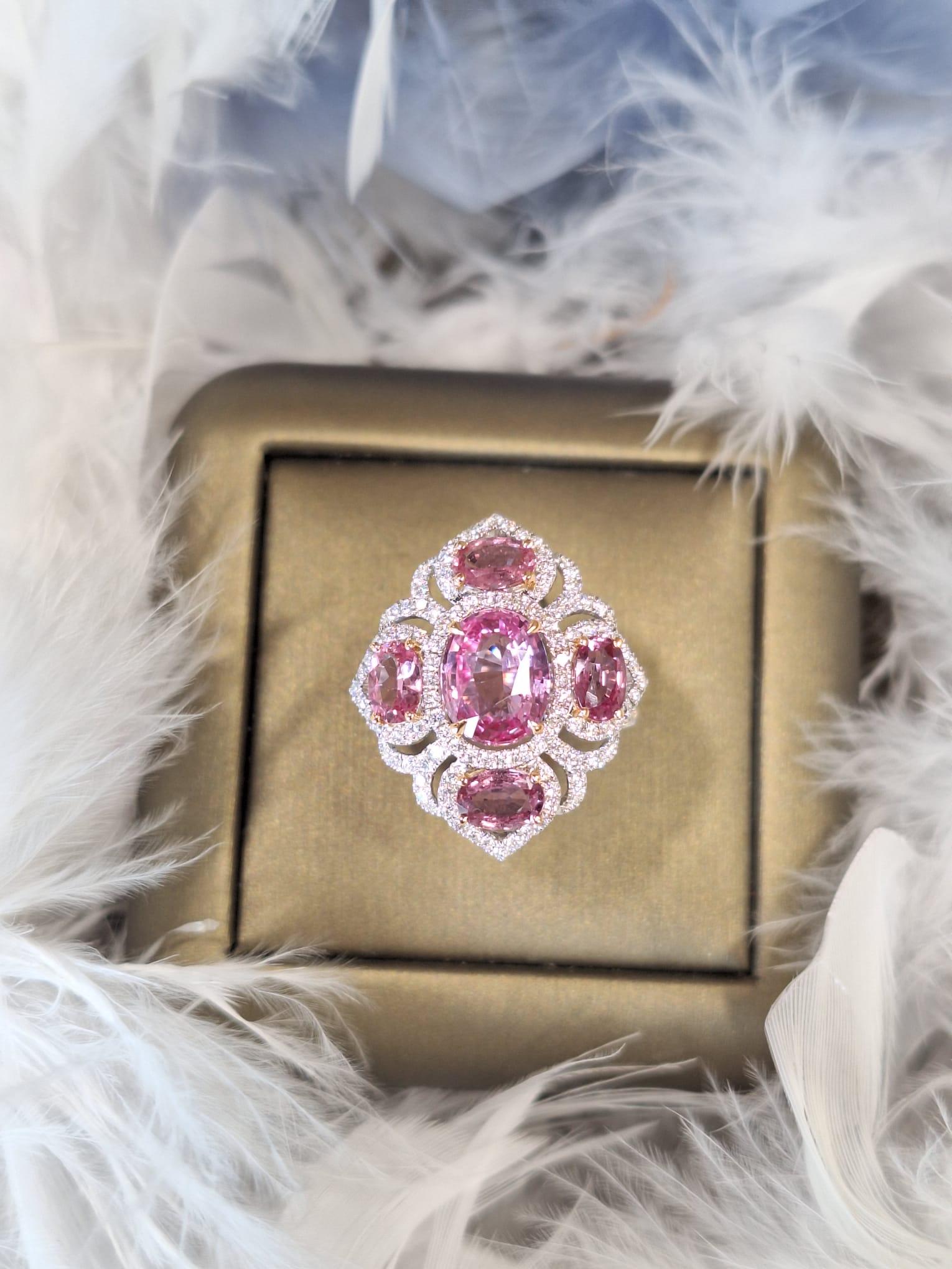 18 Karat Weißgold Diamantring mit rosa Saphir und Diamant im Angebot 3