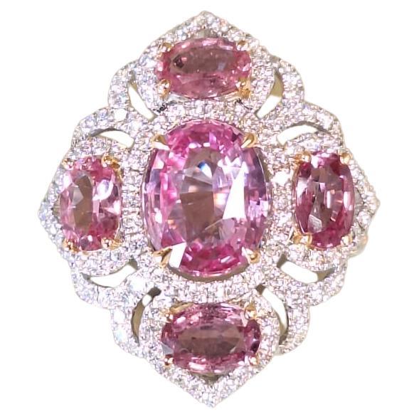18K White Gold Diamond Ring with Pink Sapphire For Sale