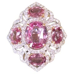 18 Karat Weißgold Diamantring mit rosa Saphir und Diamant