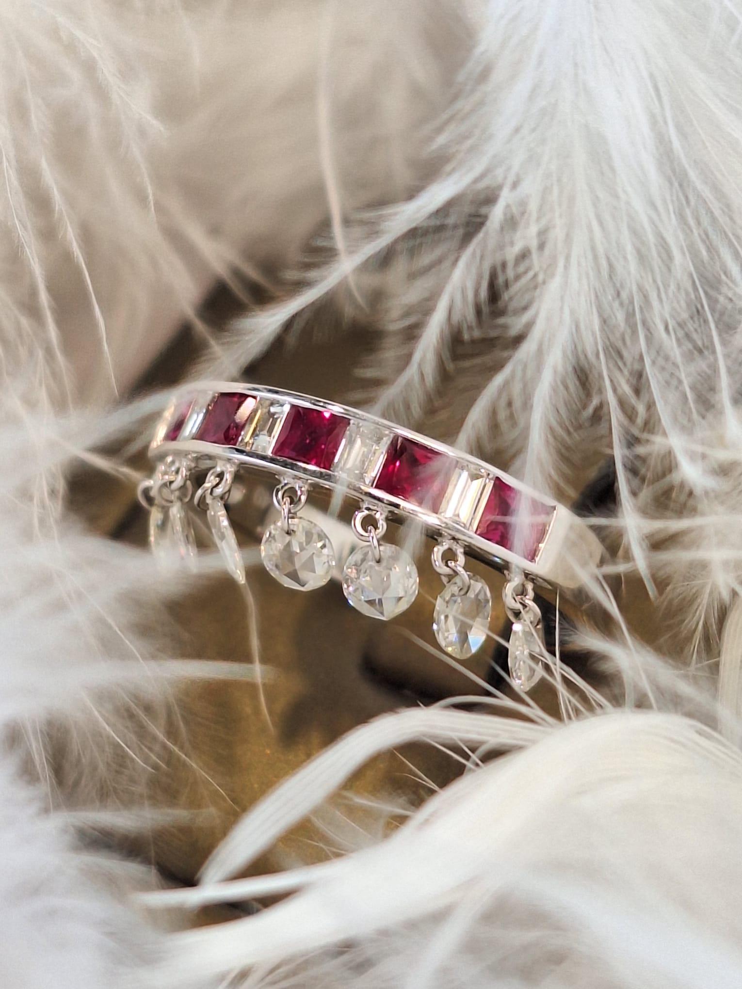 18K White Gold Diamond Ring with Ruby

Ruby is a stone of passion, protection, and prosperity, symbolizing the sun and imbued with an intense life force that wards off negativity and psychic attacks.

Diamonds symbolise clarity and purity, also