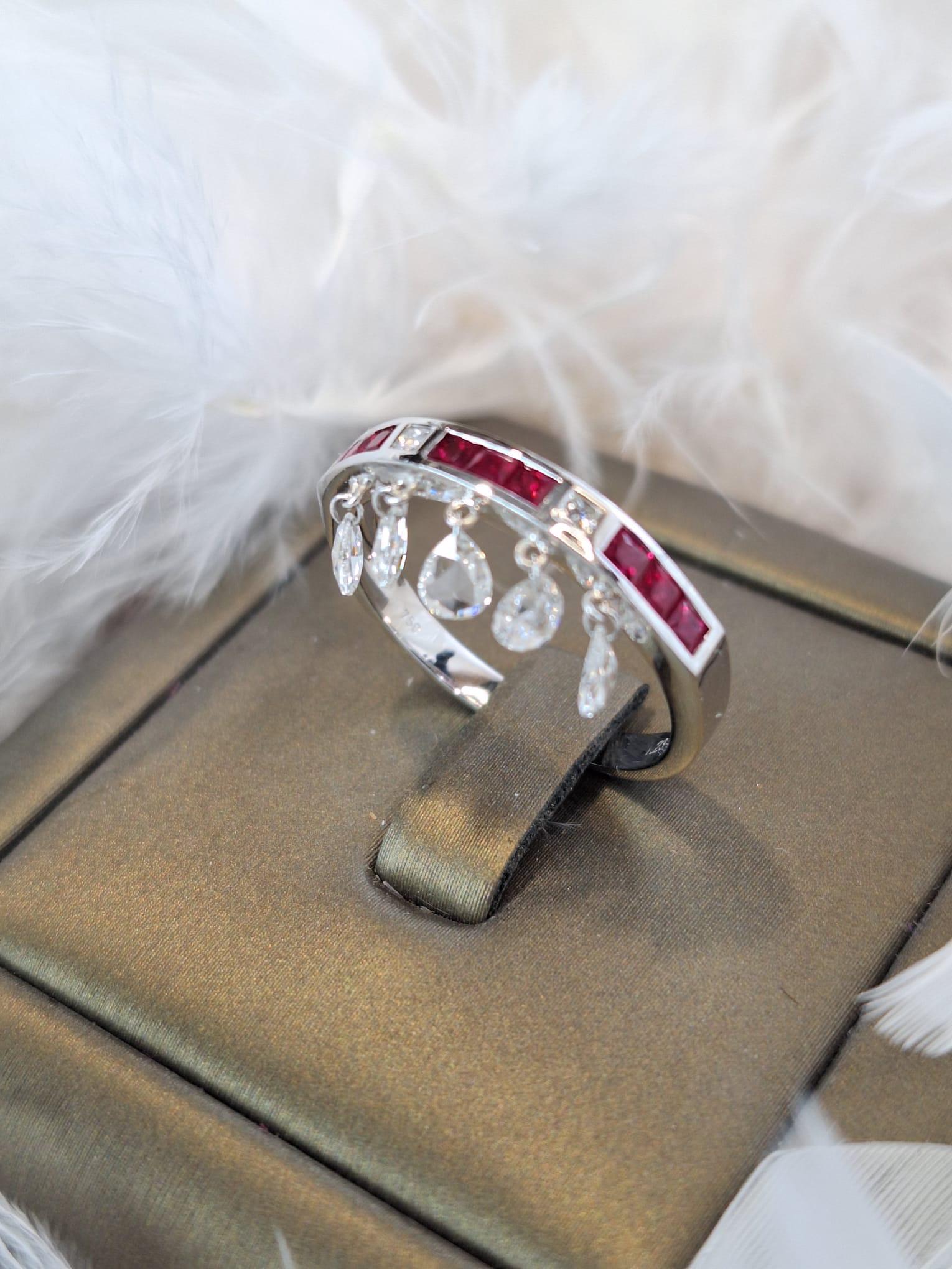 18K White Gold Diamond Ring with Ruby In New Condition For Sale In Central, HK