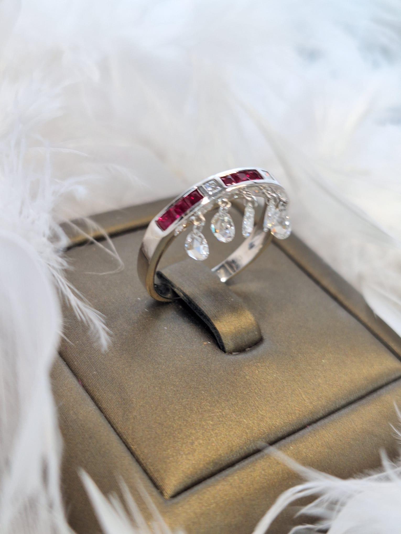 18K White Gold Diamond Ring with Ruby For Sale 1