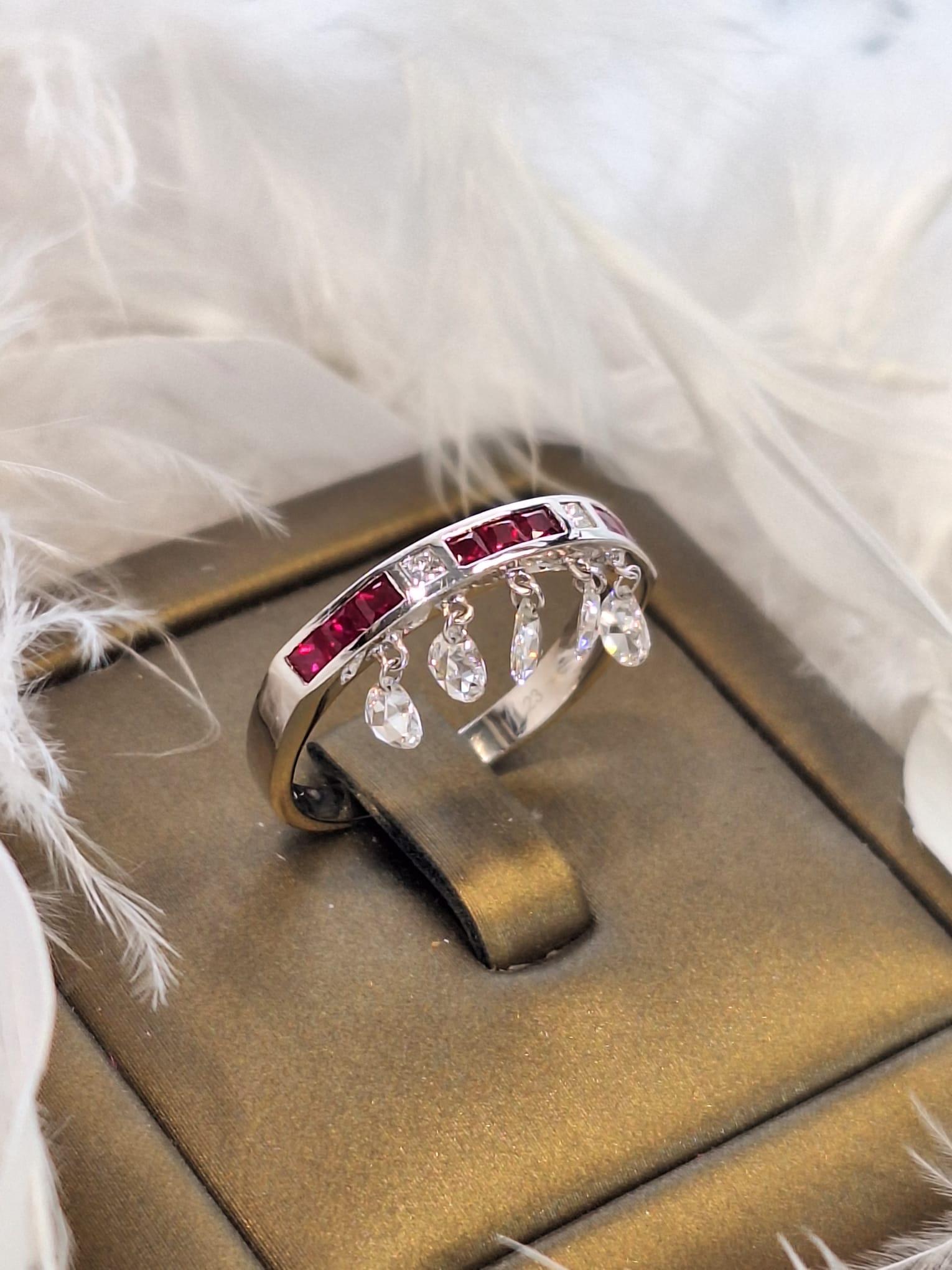 18K White Gold Diamond Ring with Ruby For Sale 3