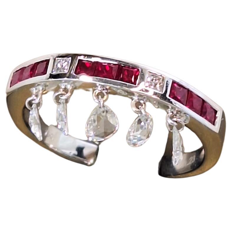 18K White Gold Diamond Ring with Ruby For Sale