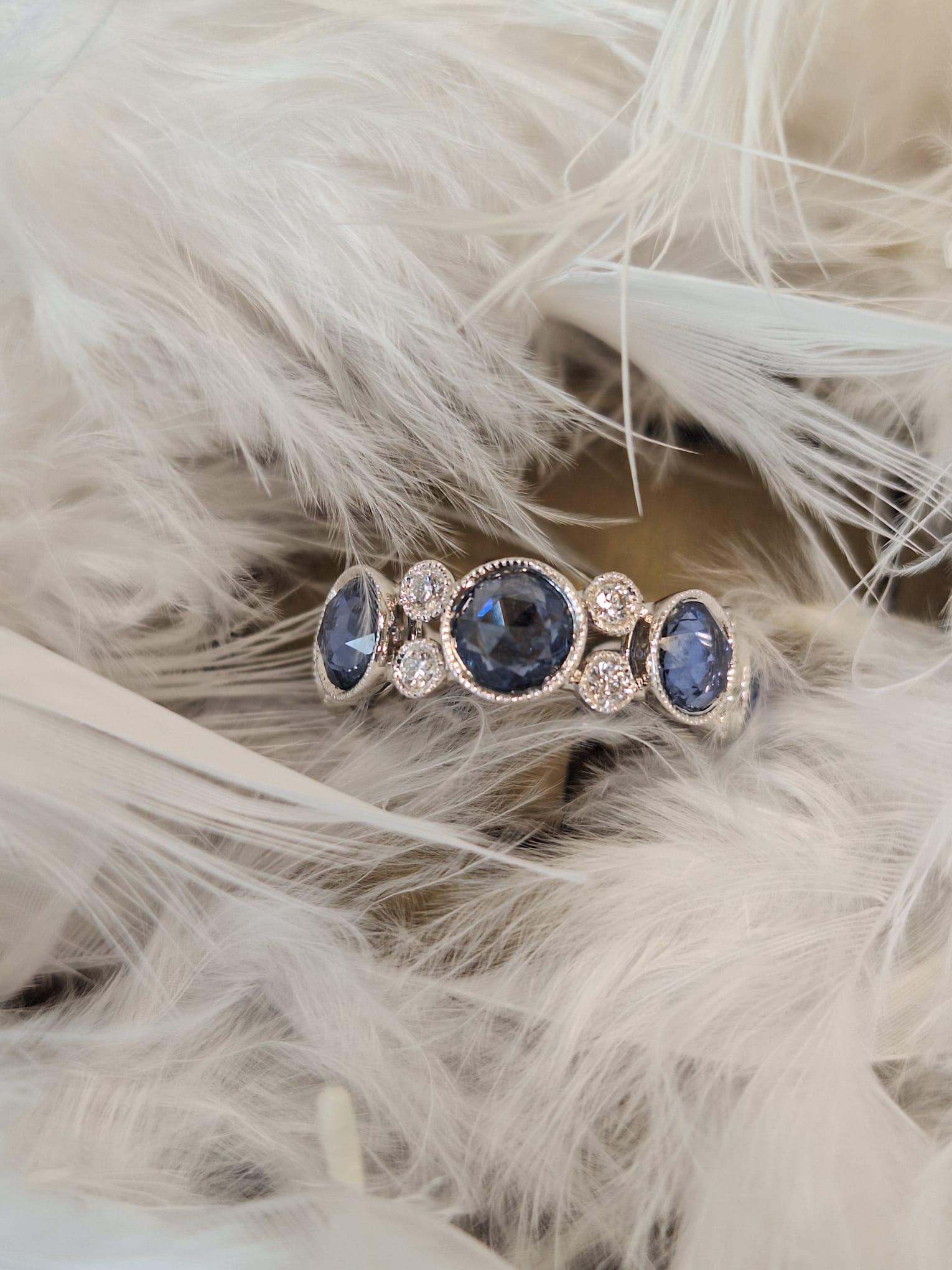 18K White Gold Diamond Ring with Sapphire For Sale 11