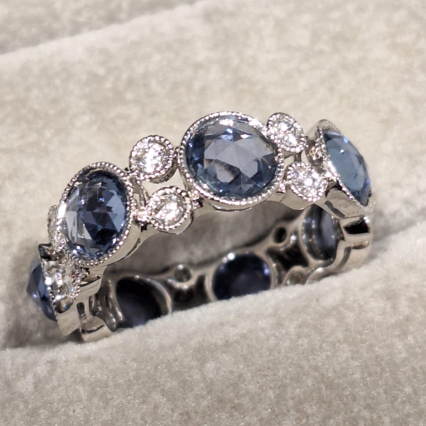 18K White Gold Diamond Ring with Sapphire

Sapphire is believed to promote wisdom, accurate thinking and spiritual truth. It is believed to be connected with the throat and the conscience, allowing the wearer to access a deeper understanding of