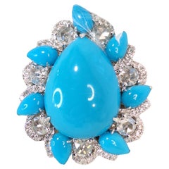 18K White Gold Diamond Ring with Turquoise