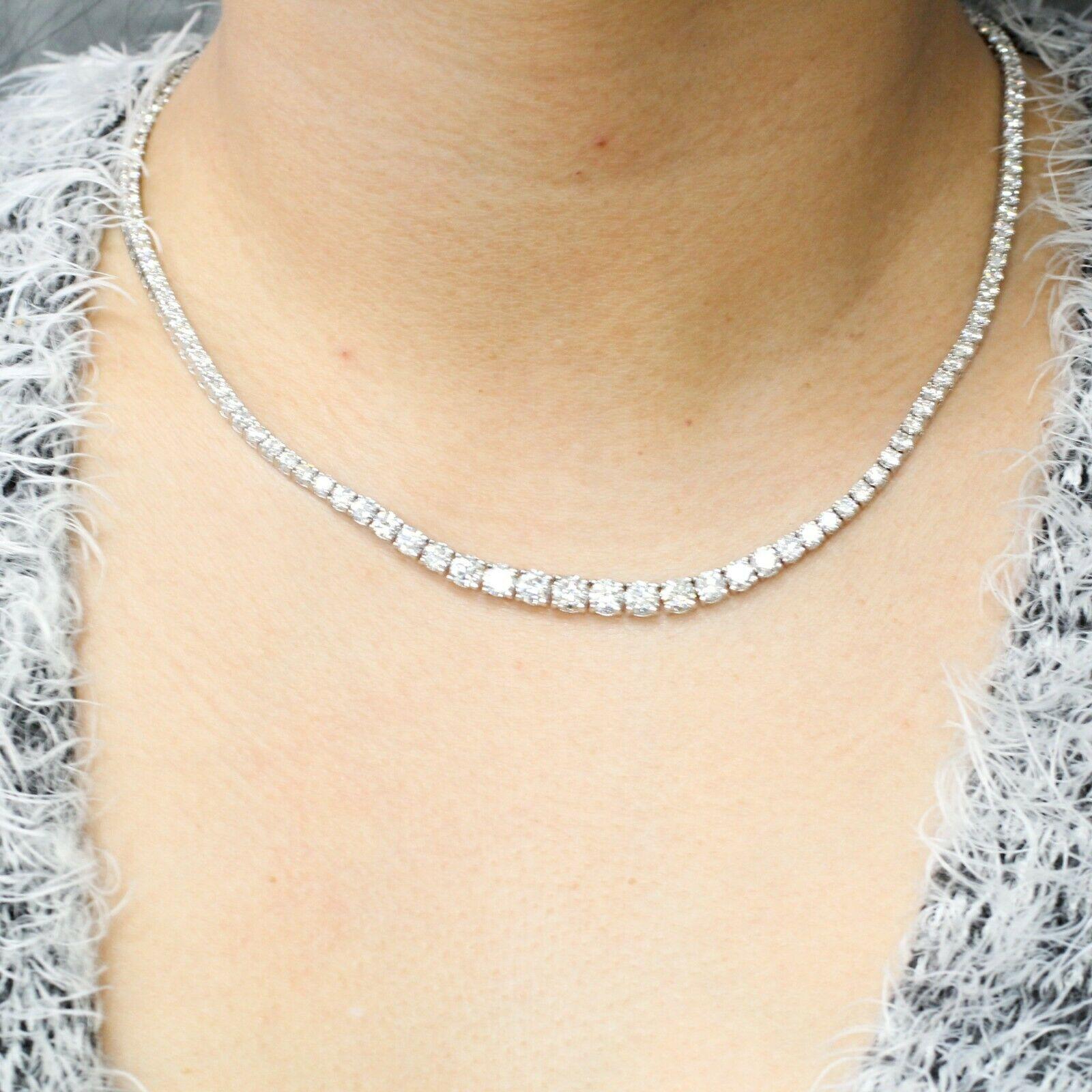 18 Karat White Gold Diamond Riviera Tennis Necklace 13.87 Carat In New Condition For Sale In Los Angeles, CA