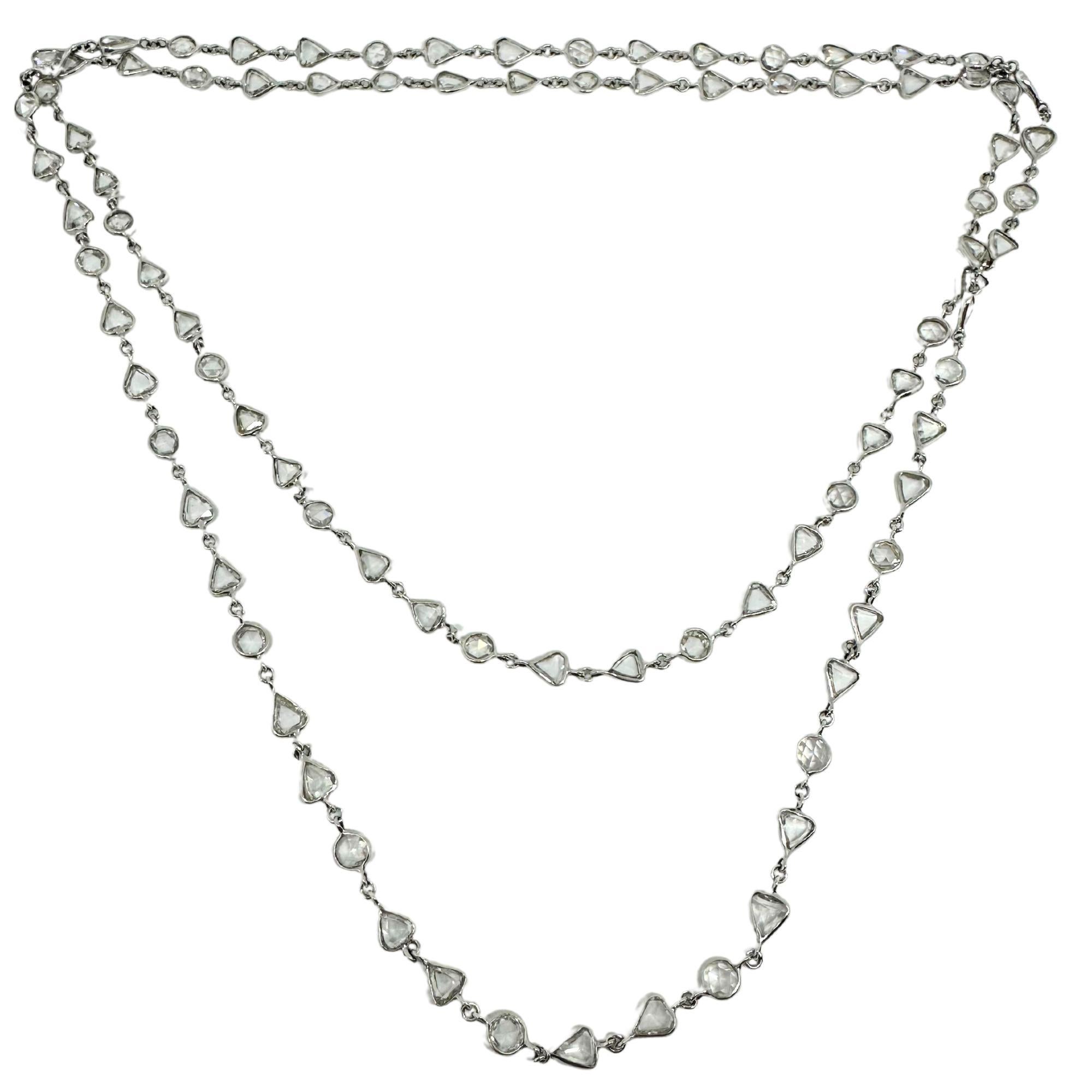 Collar Cadena Corazón Corte Rosa Diamante Oro Blanco 18K Corte rosa en venta
