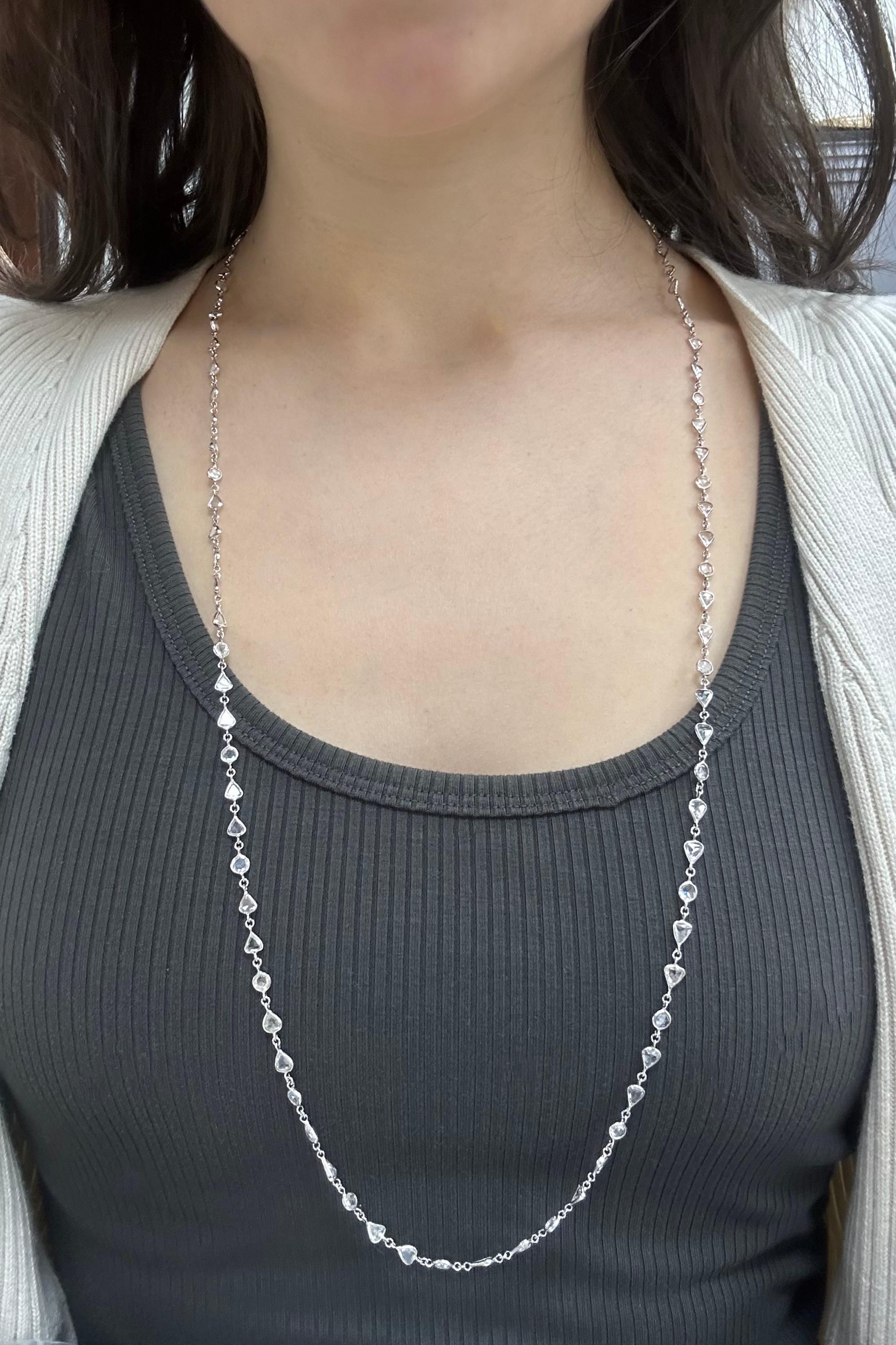Collar Cadena Corazón Corte Rosa Diamante Oro Blanco 18K en Bueno estado para la venta en New York, NY