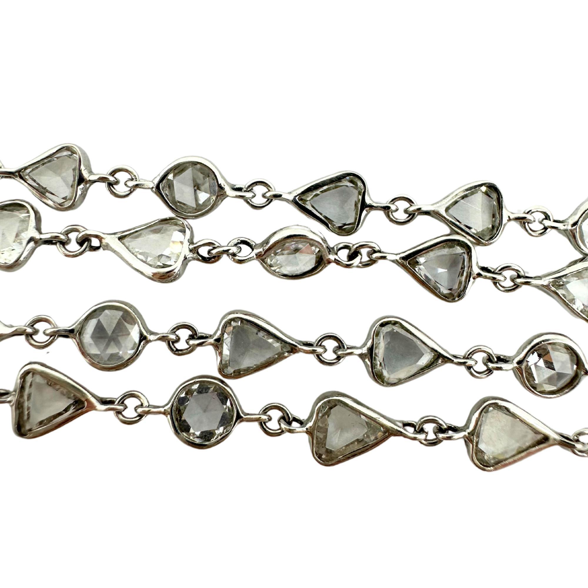 Collar Cadena Corazón Corte Rosa Diamante Oro Blanco 18K en venta 2
