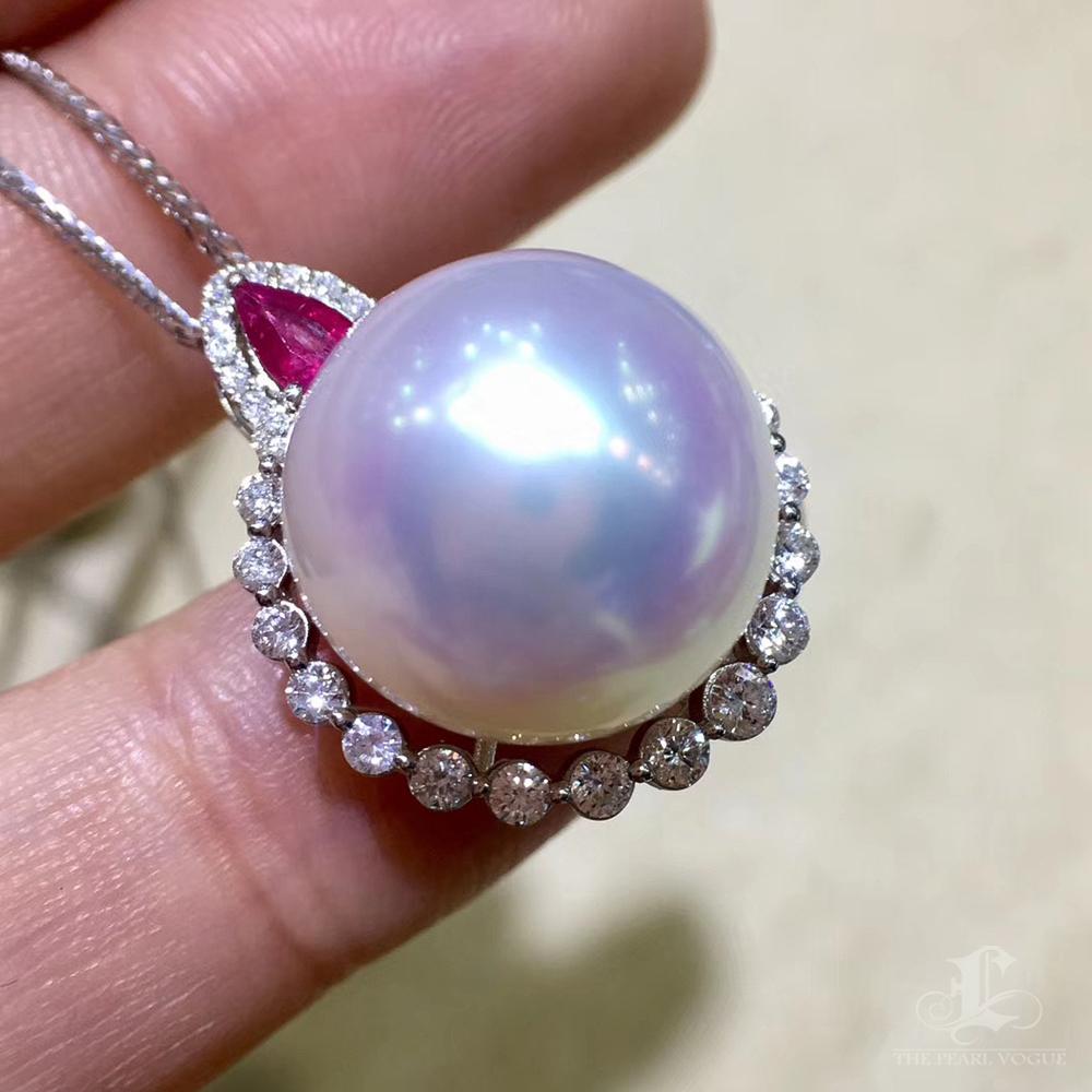 Women's 【Crown Radiance】Crown Flame South Sea Pearl & Ruby Diamond Pendant For Sale