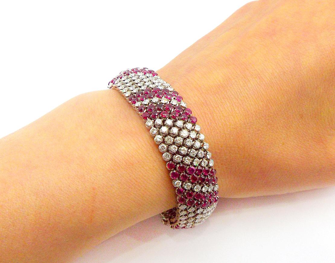 18k Weißgold ca.  9,50ct Diamant-Rubin-Armband, Gewicht ca. 76,7g, Länge ca. 7