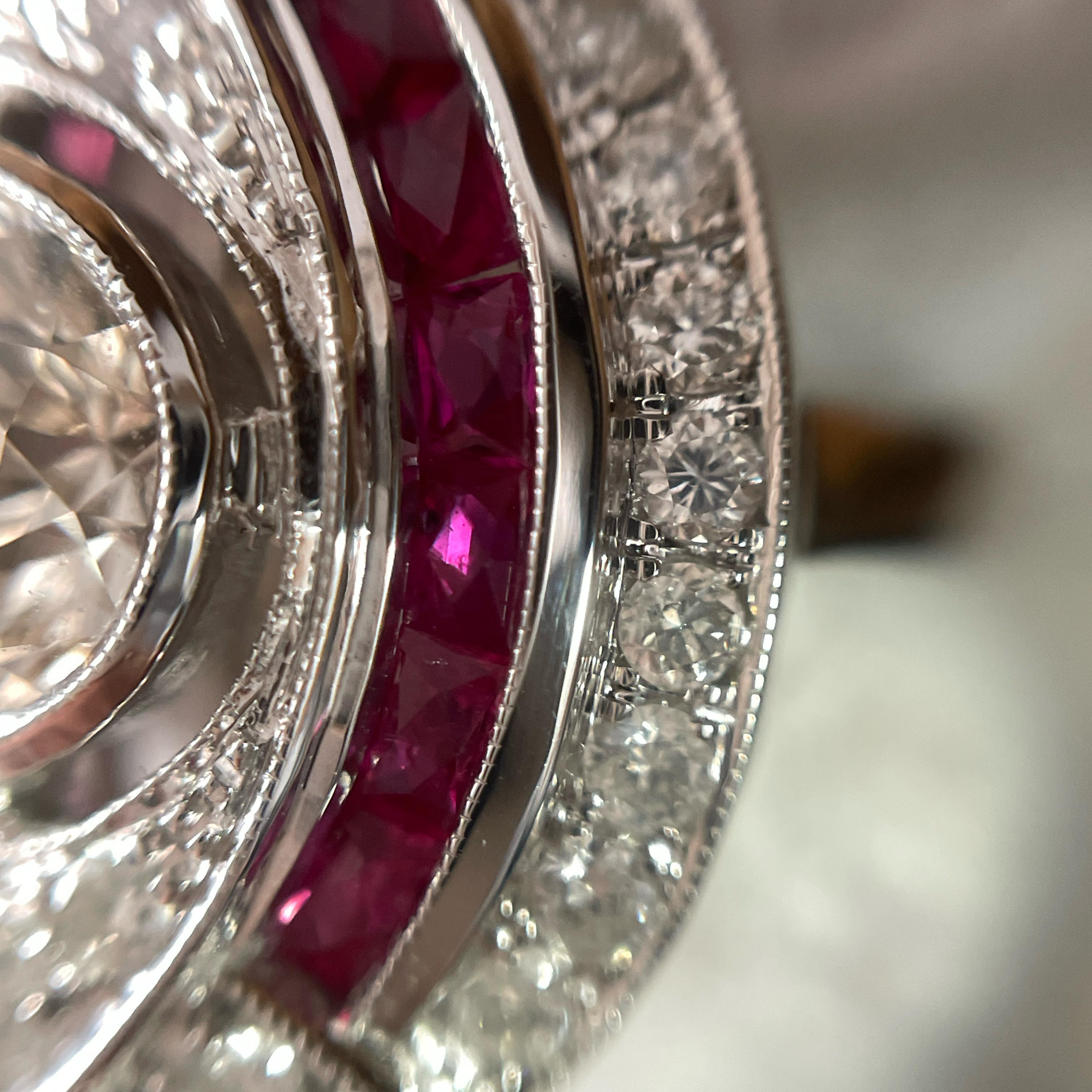 18k White Gold Diamond & Ruby Cluster Ring For Sale 4