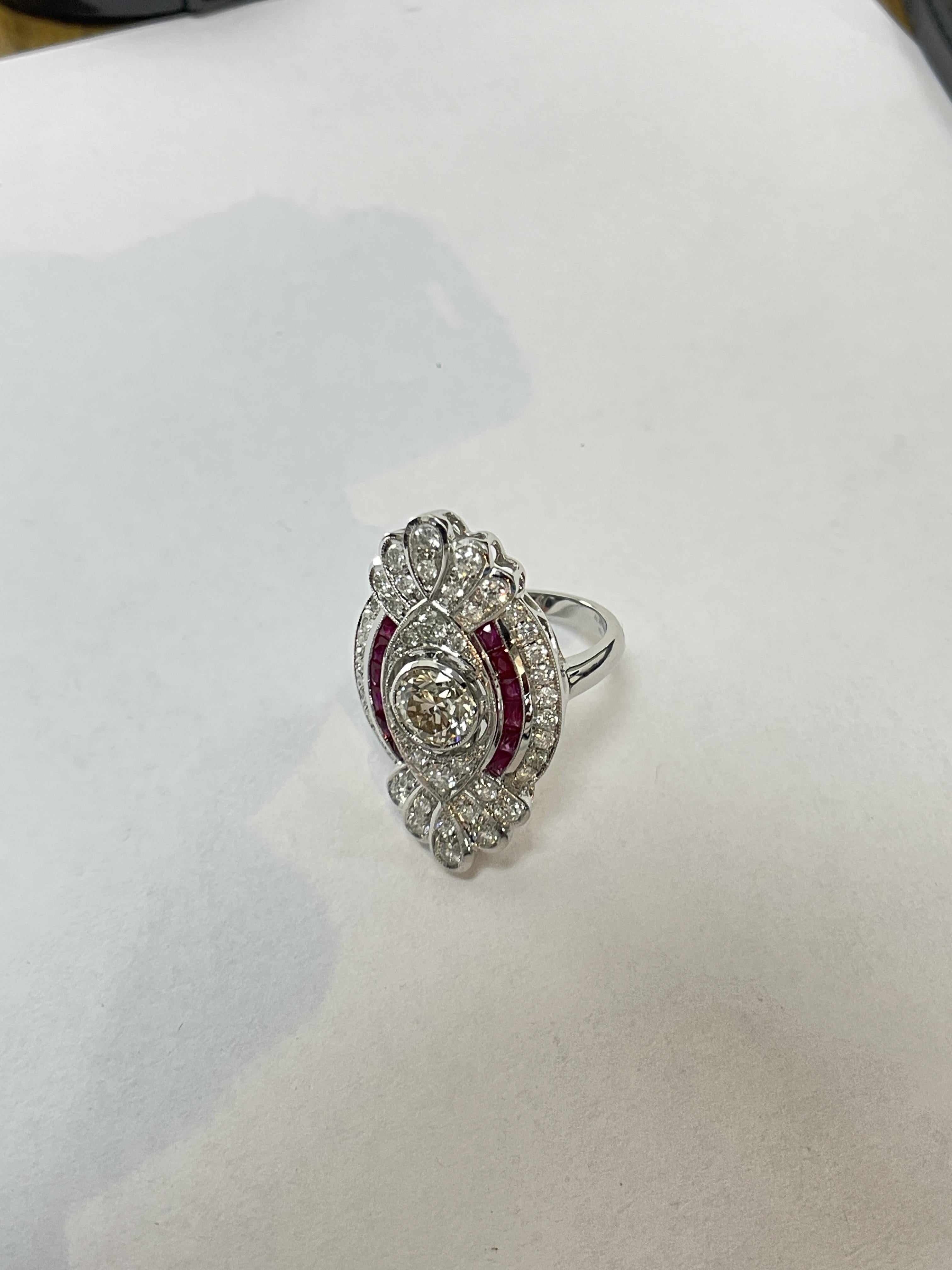 18k White Gold Diamond & Ruby Cluster Ring For Sale 7
