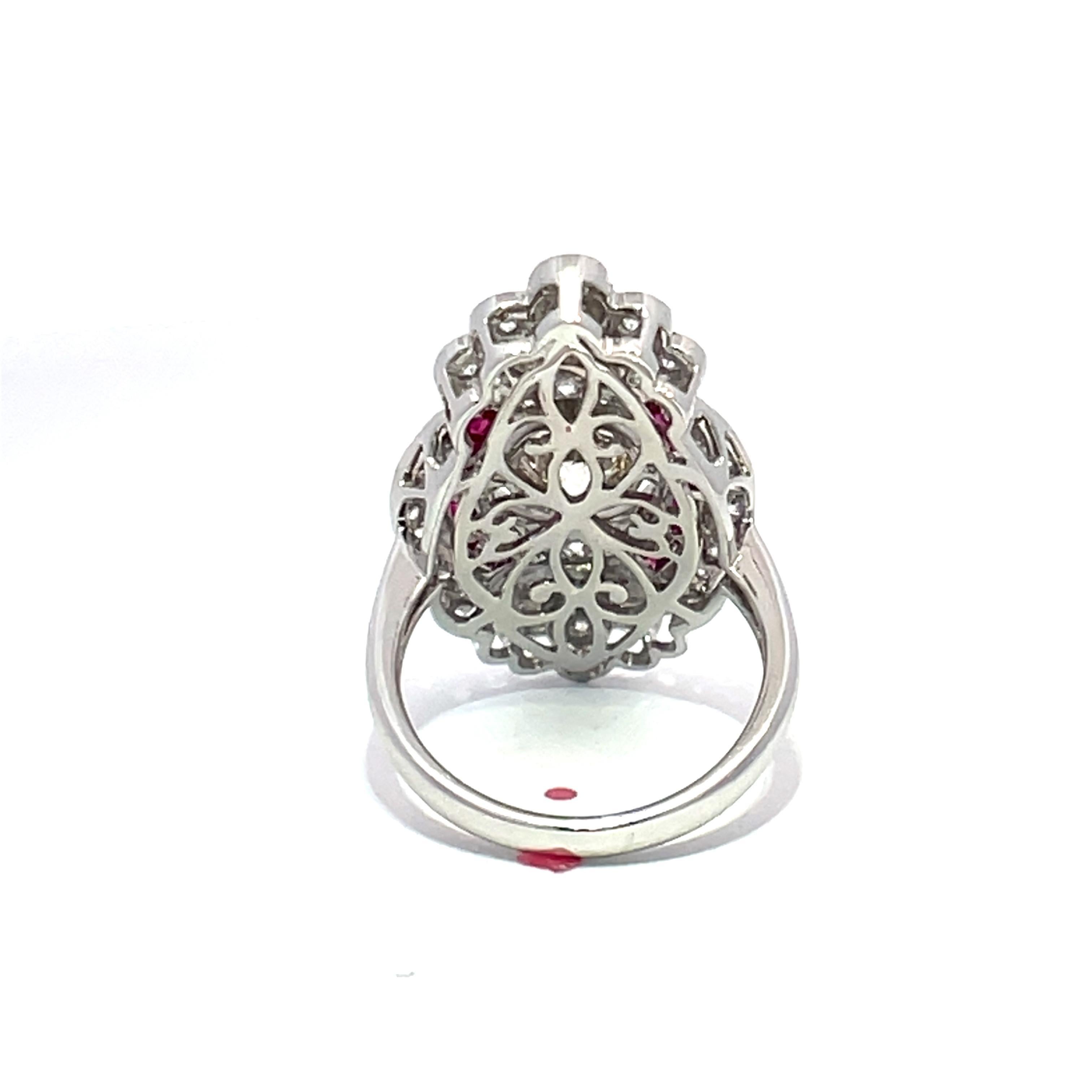 Women's 18k White Gold Diamond & Ruby Cluster Ring For Sale