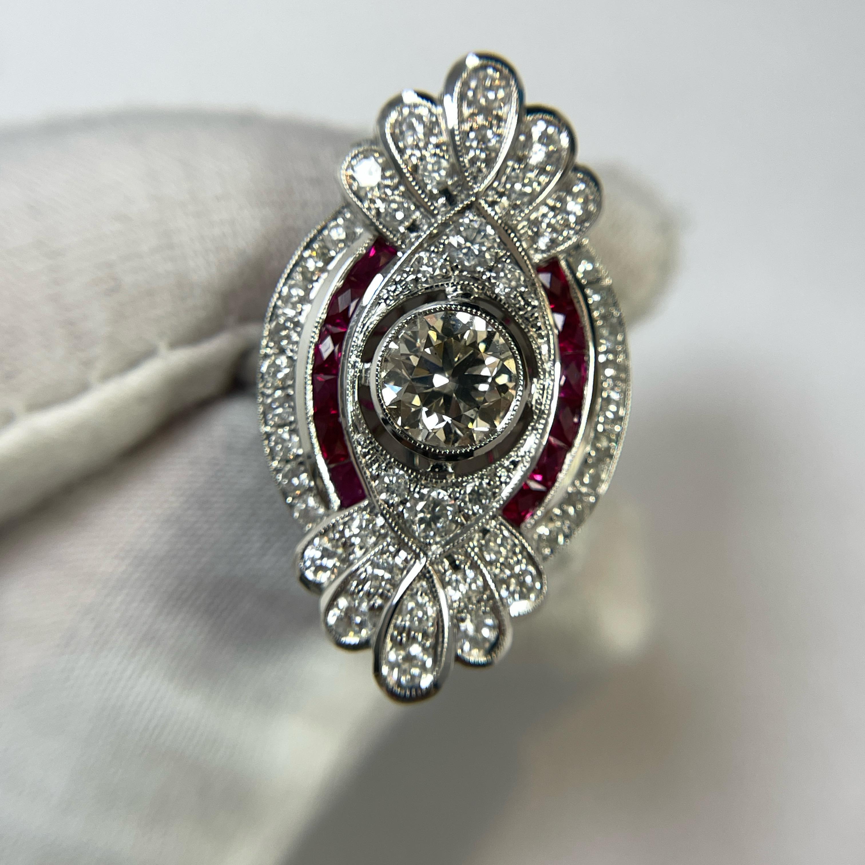 18k White Gold Diamond & Ruby Cluster Ring For Sale 3