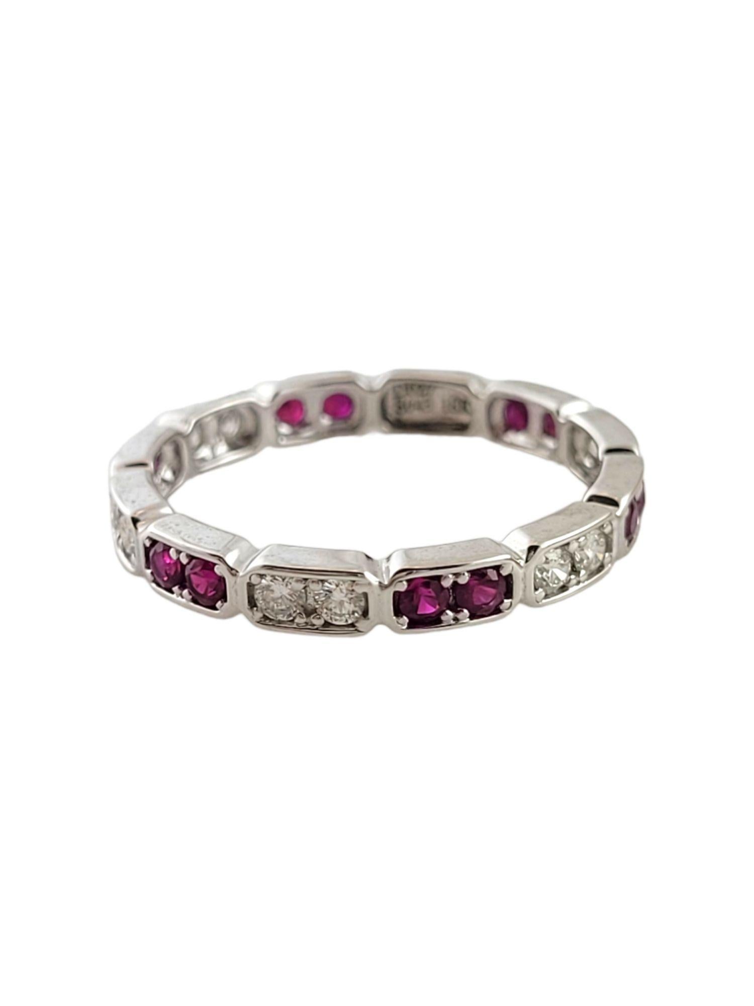 Round Cut 18K White Gold Diamond & Ruby Eternity Band Size 6.75 #14773 For Sale