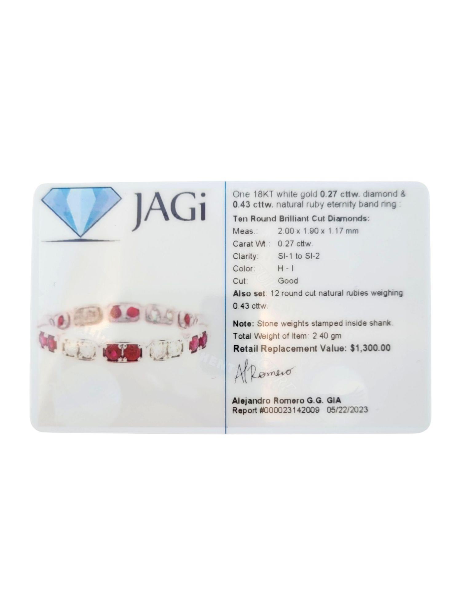18K White Gold Diamond & Ruby Eternity Band Size 6.75 #14773 For Sale 4