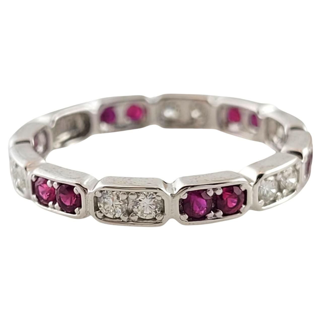 18K White Gold Diamond & Ruby Eternity Band Size 6.75 #14773