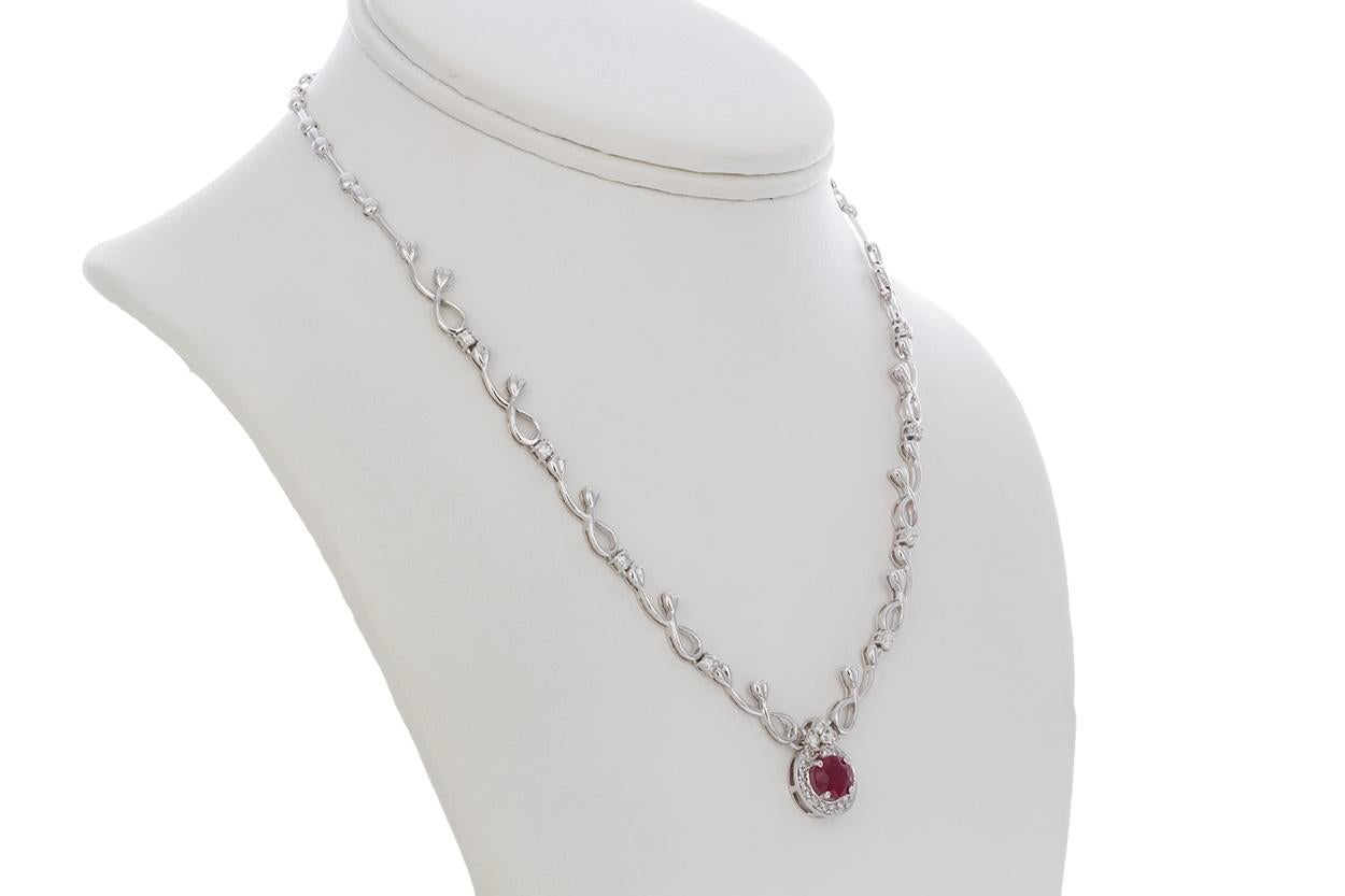 Women's 18 Karat White Gold Diamond and Ruby Necklace
