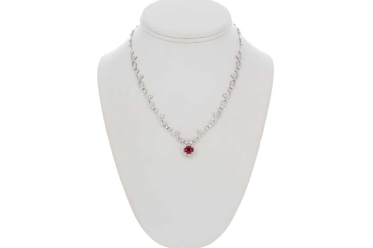 18 Karat White Gold Diamond and Ruby Necklace 1