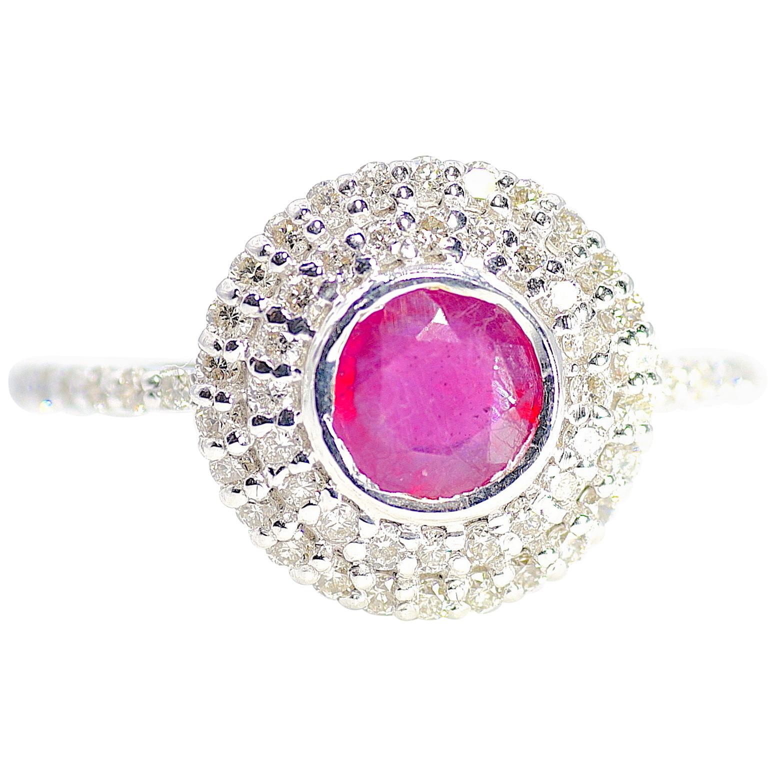 18 Karat White Gold Diamond and Ruby Statement Ring For Sale