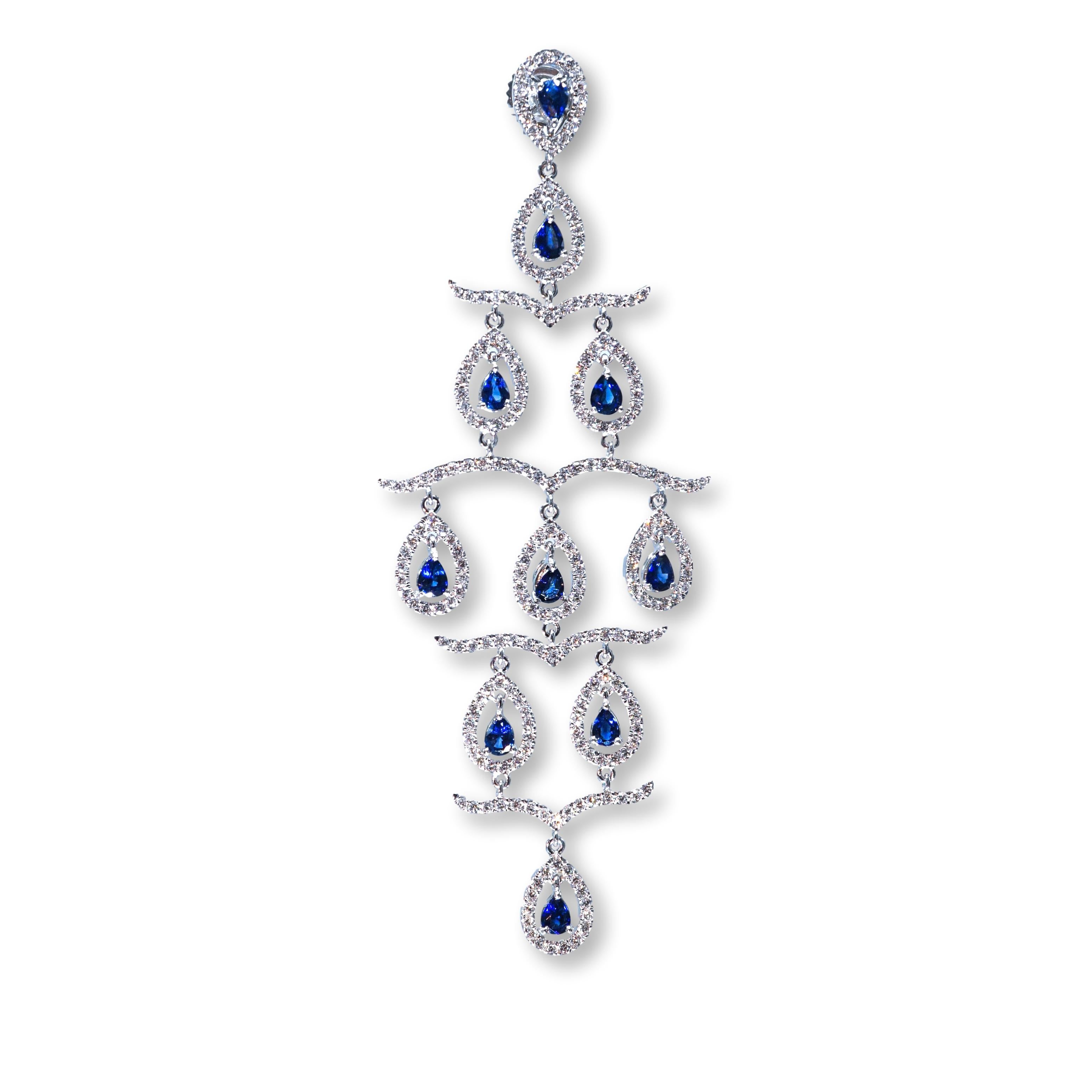 Contemporary 18 Karat White Gold Diamond, Sapphire and Gold Earrings For Sale