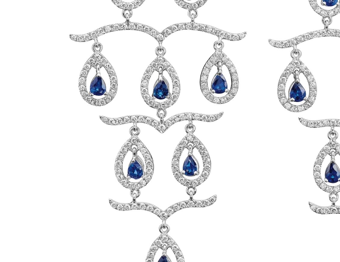 18 Karat White Gold Diamond, Sapphire and Gold Earrings In Excellent Condition For Sale In New York, NY
