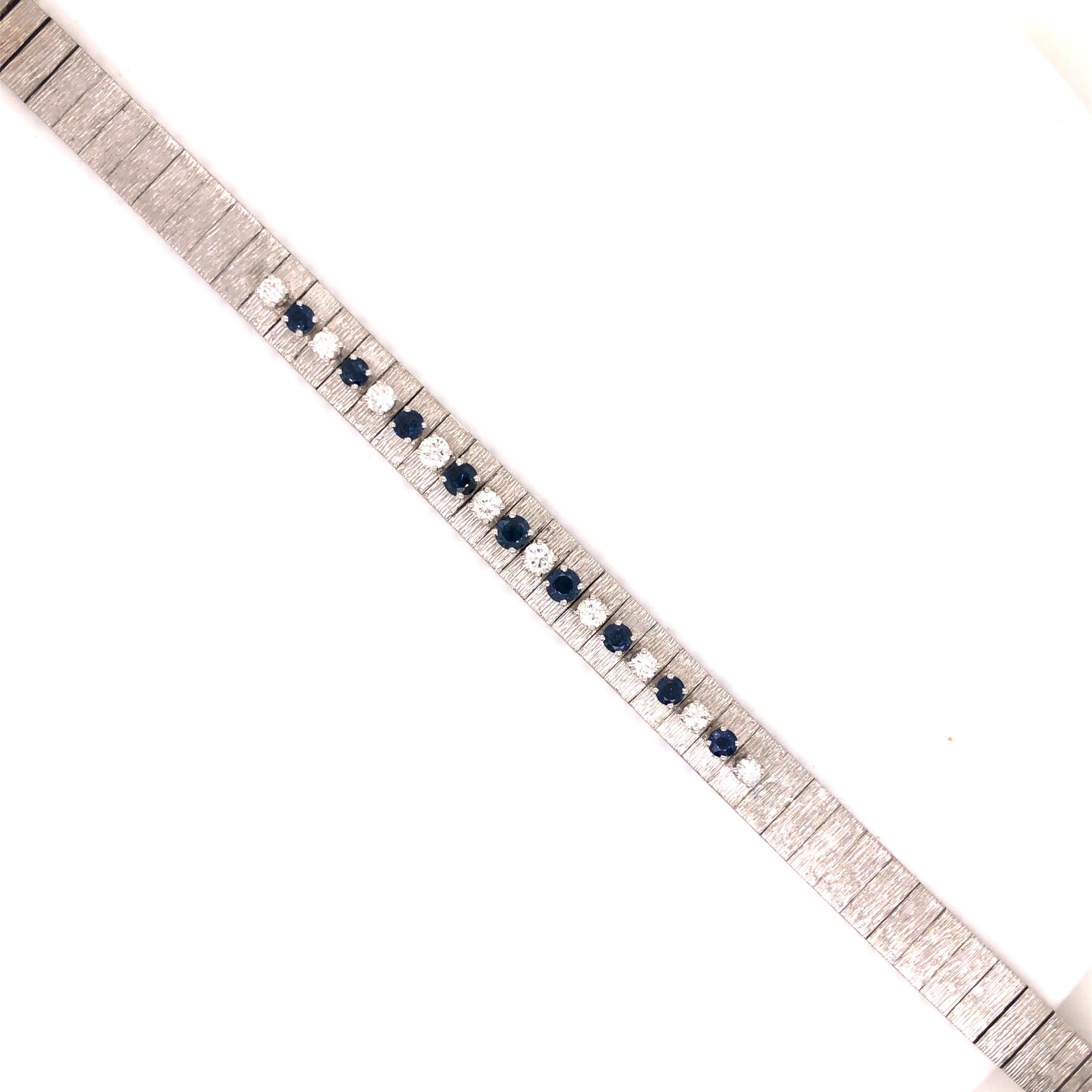 Women's 18 Karat White Gold Diamond Sapphire Bracelet For Sale