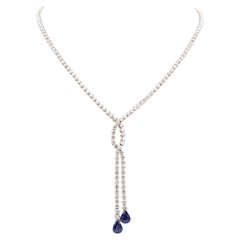 18k White Gold Diamond & Sapphire Double Drop Necklace 5.00ctw/3.11ctw