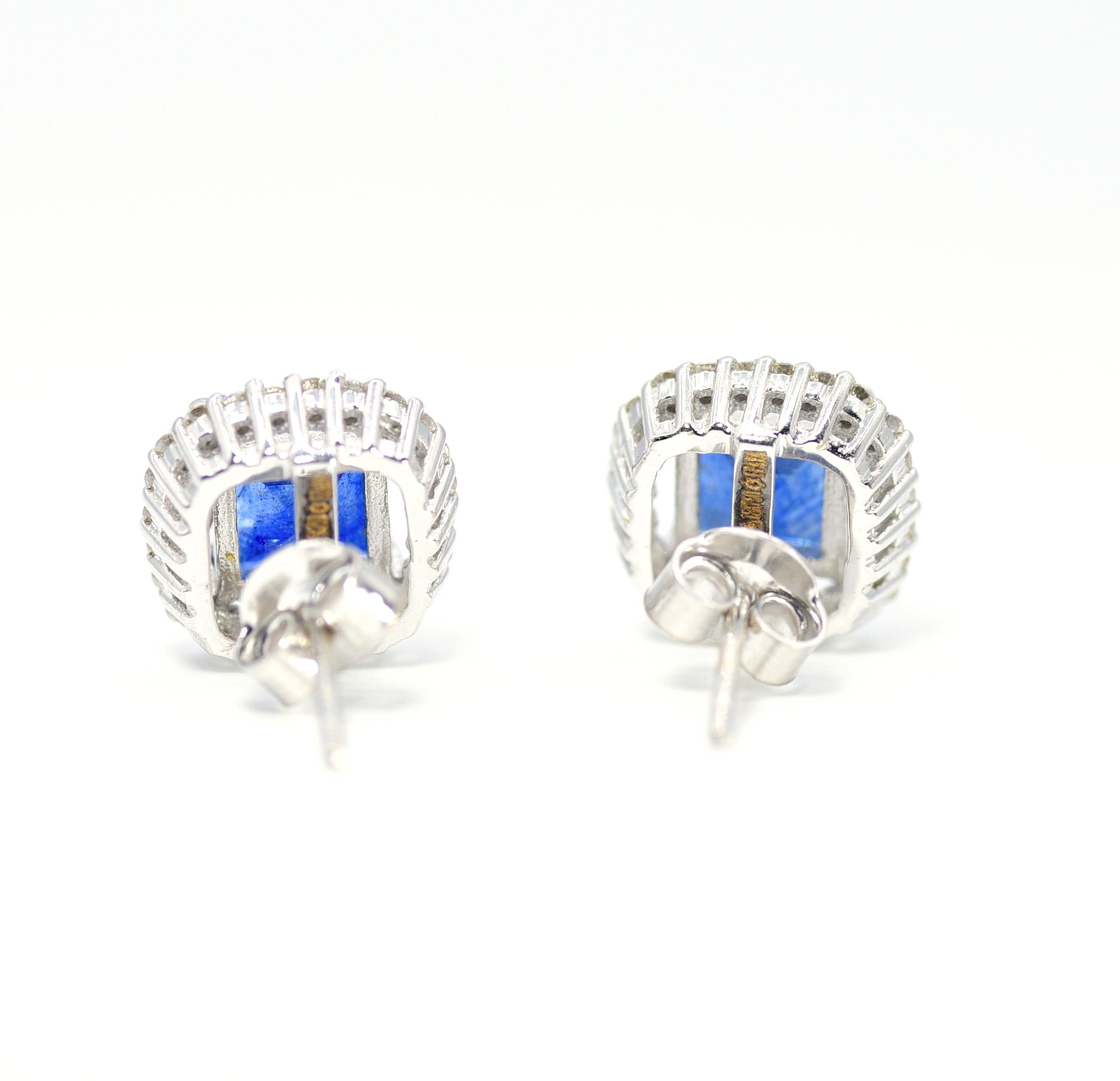 Art Deco 18 Karat White Gold Diamond and Sapphire Earrings For Sale