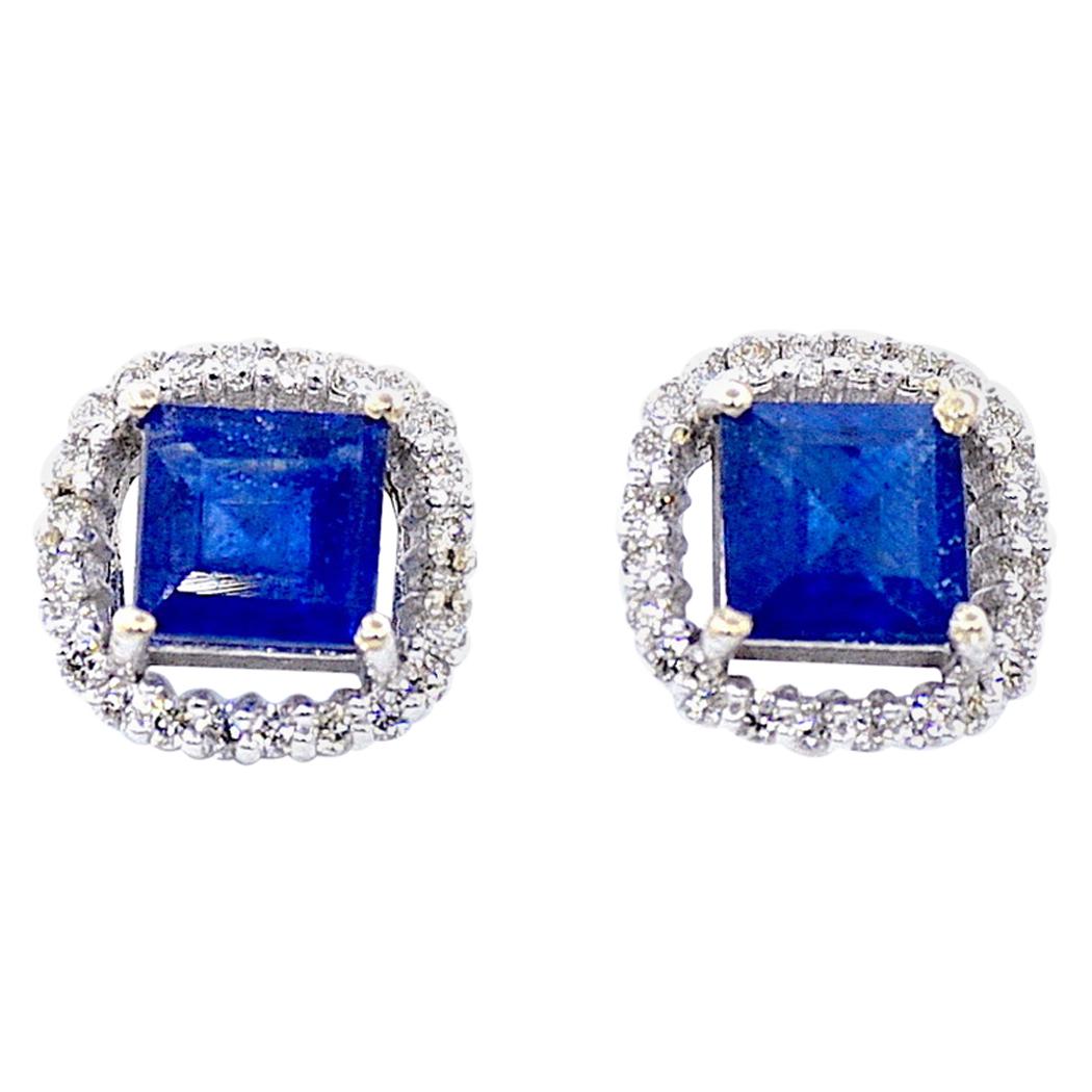 18 Karat White Gold Diamond and Sapphire Earrings For Sale