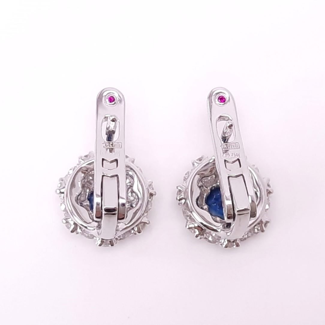 Round Cut MOISEIKIN Diamond Sapphire White Gold Earrings in Aurora Style For Sale