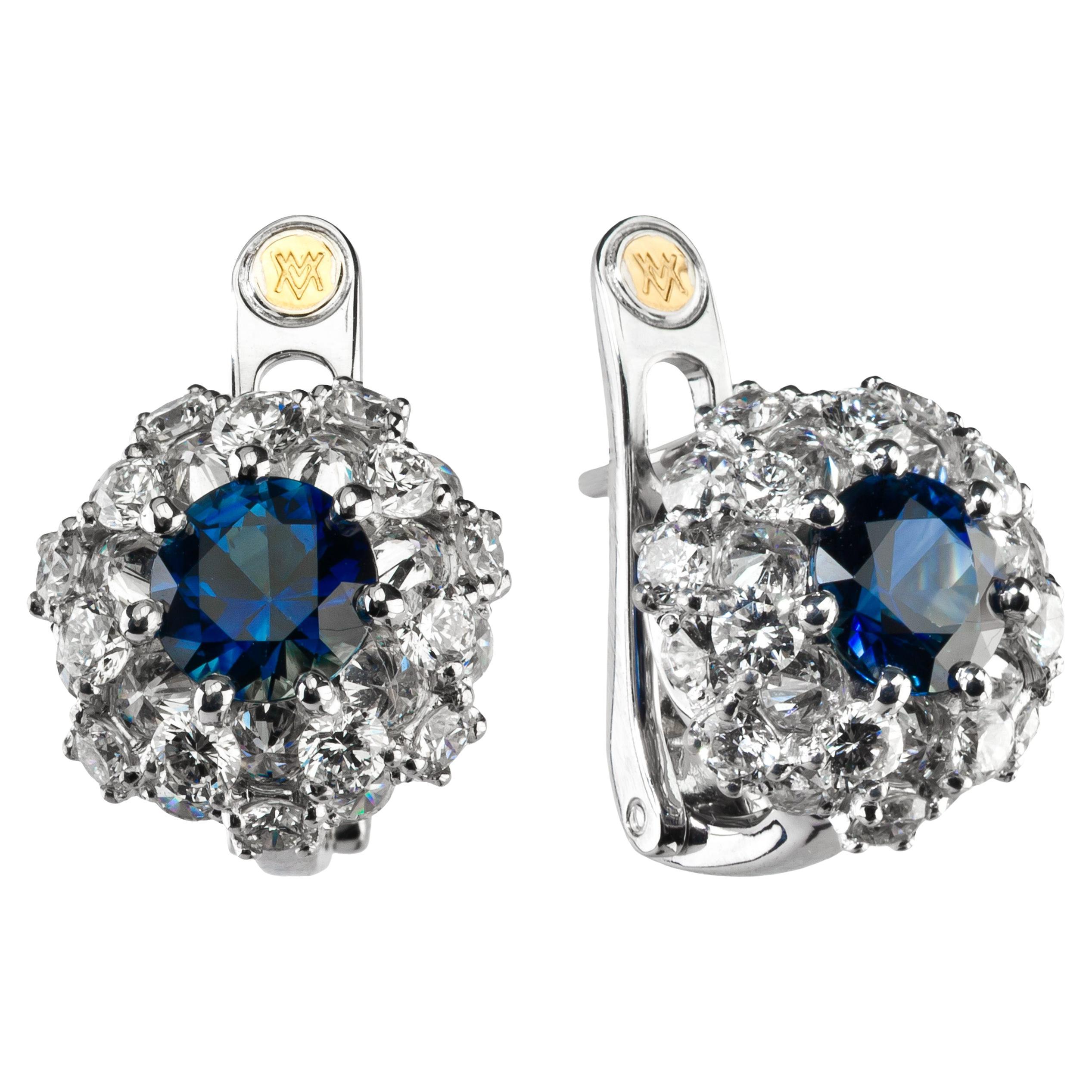 MOISEIKIN Diamond Sapphire White Gold Earrings in Aurora Style For Sale