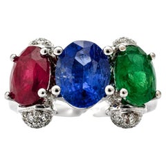 18K White Gold Diamond, Sapphire, Emerald and Ruby Ring