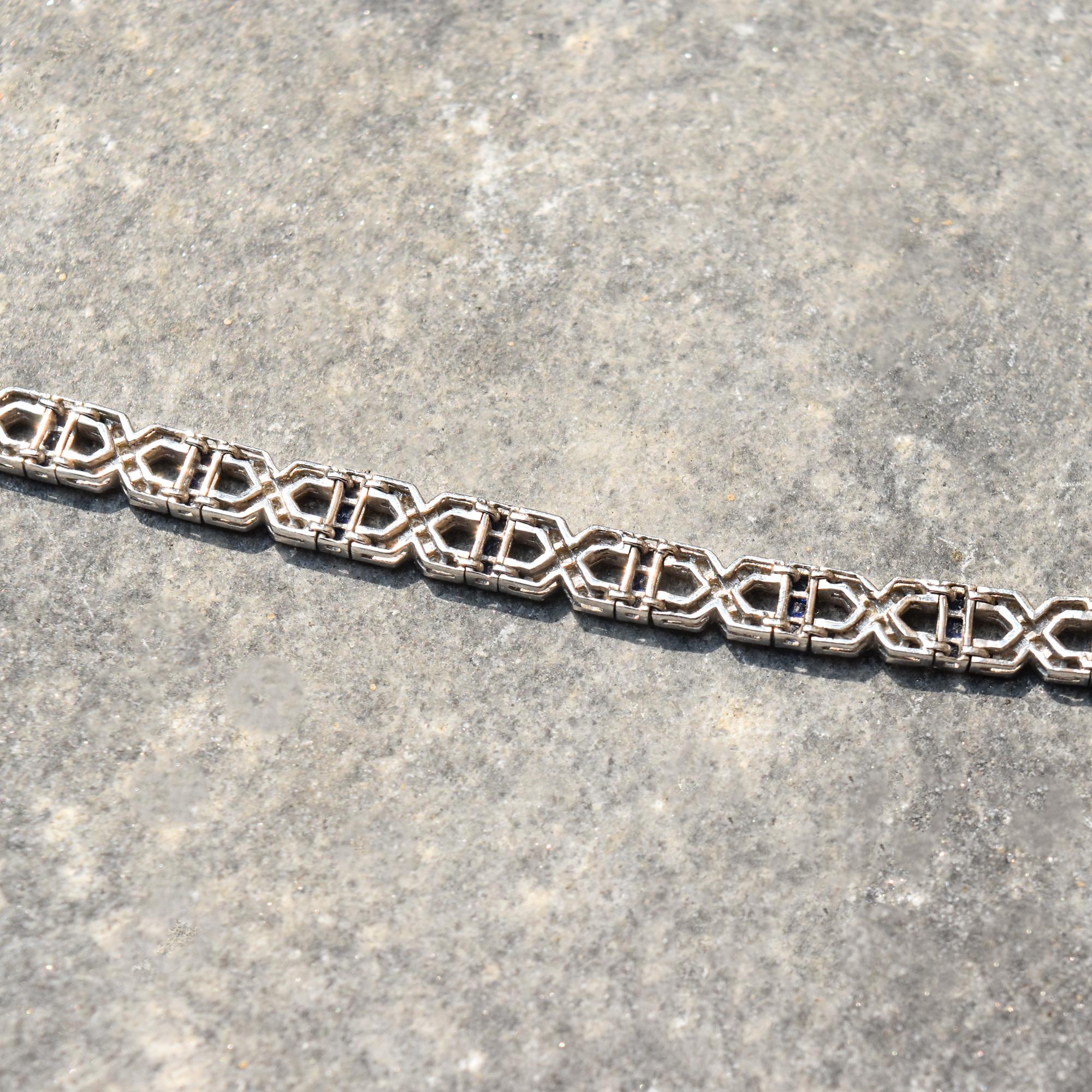 18K White Gold Diamond Sapphire Infinity Link Bracelet For Sale 3