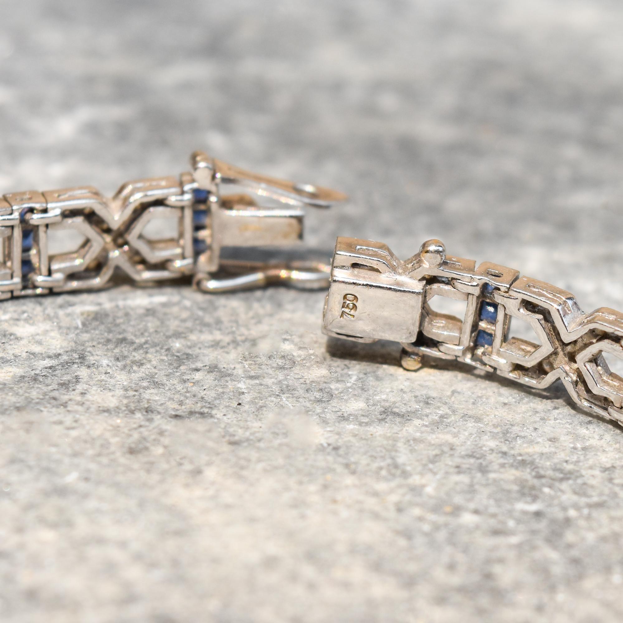 18K White Gold Diamond Sapphire Infinity Link Bracelet For Sale 4